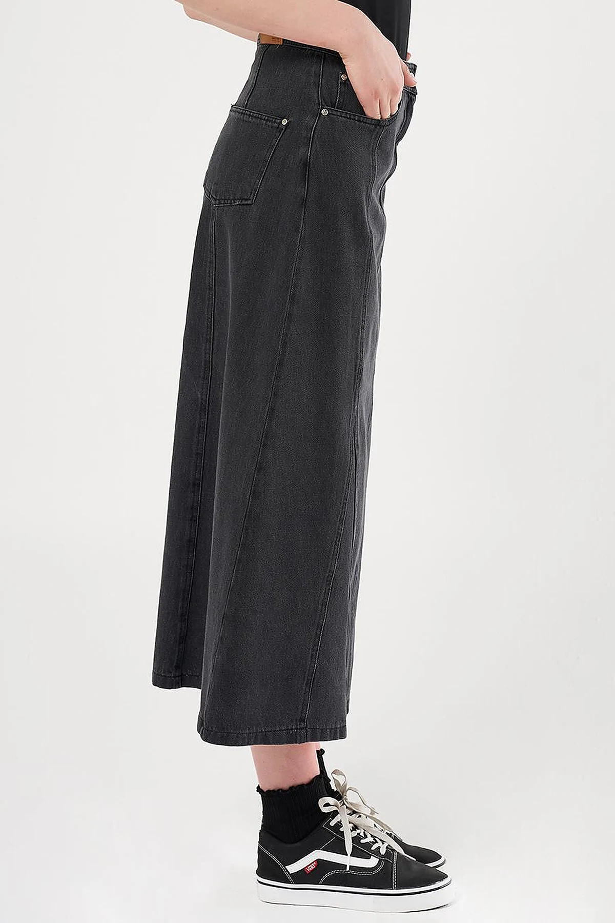 Patchwork Denim Skirt Grey