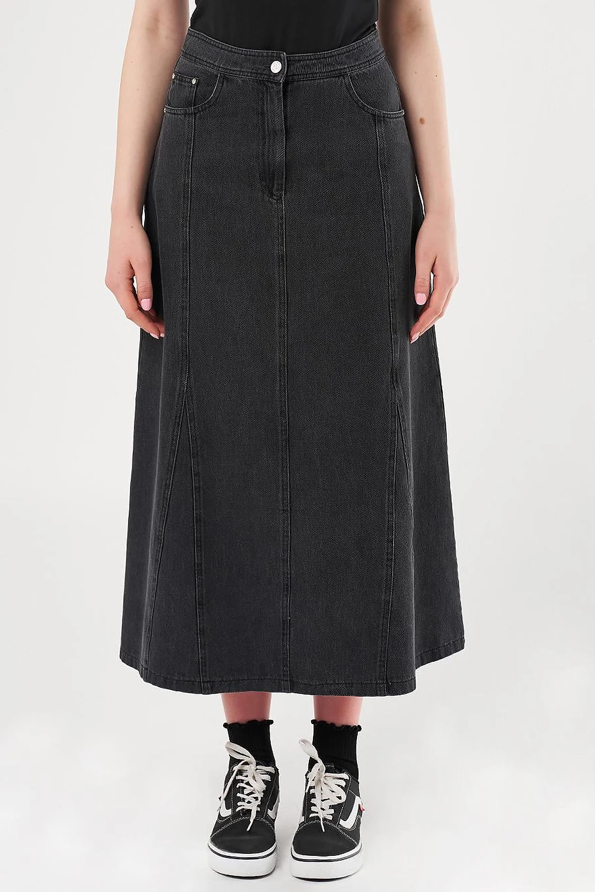 Patchwork Denim Skirt Grey