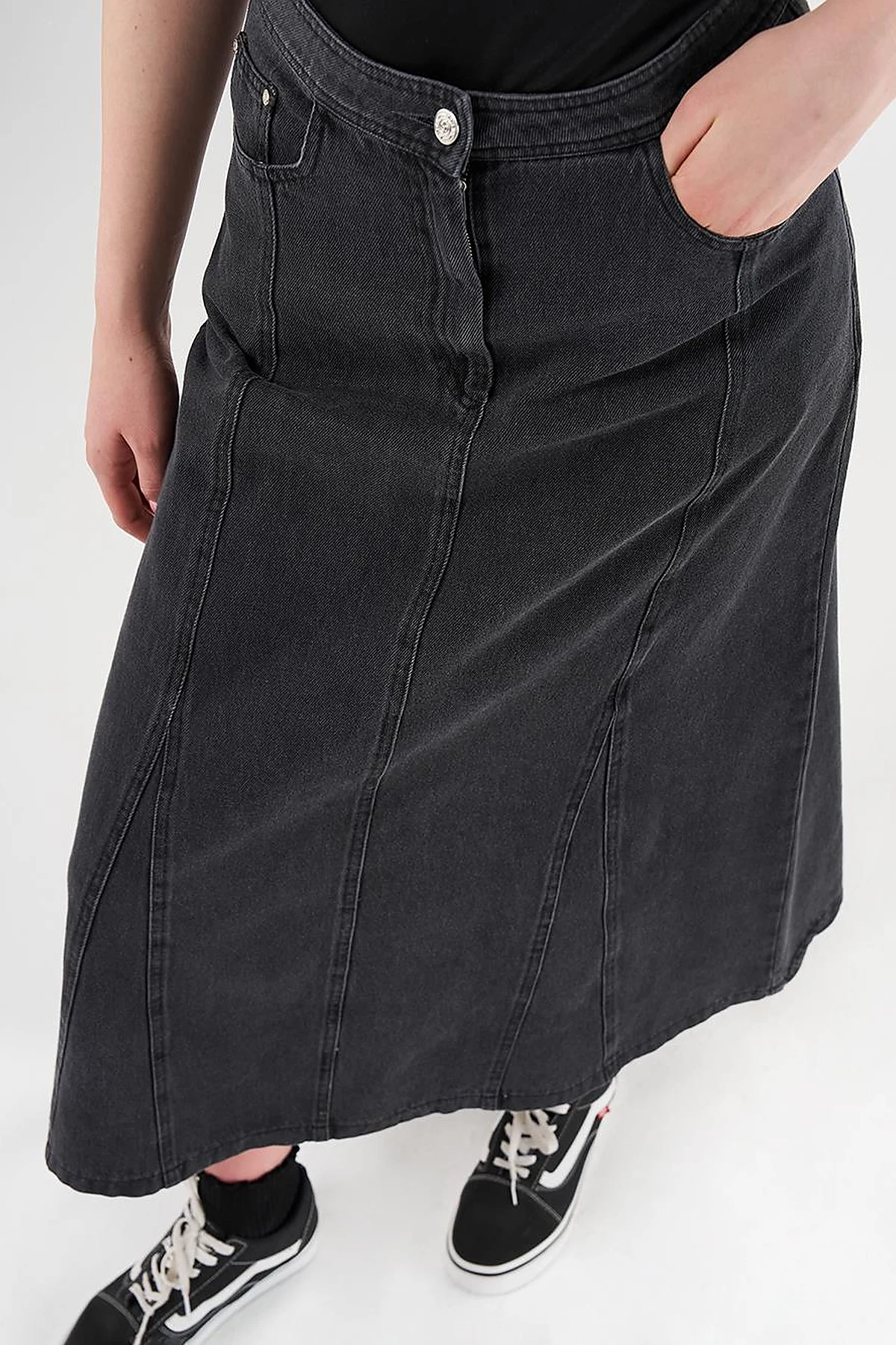 Patchwork Denim Skirt Grey