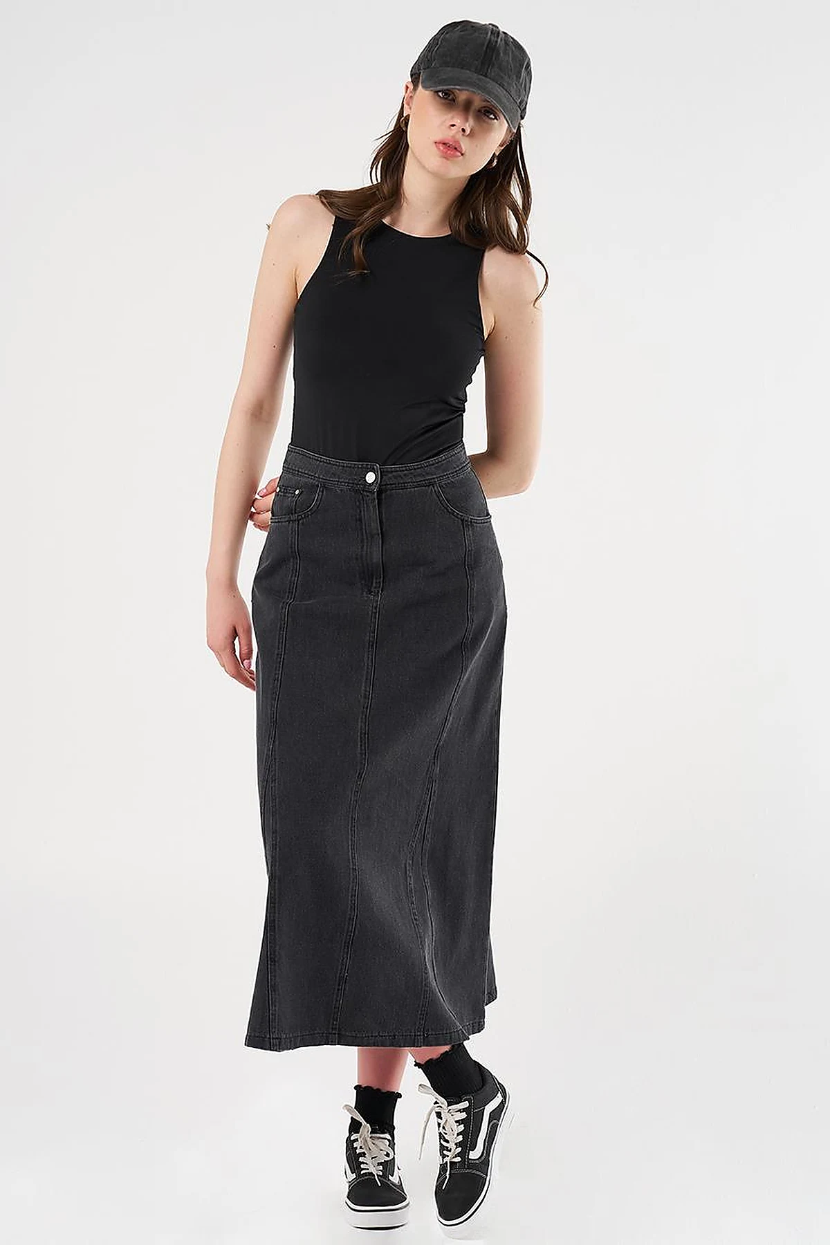 Patchwork Denim Skirt Grey