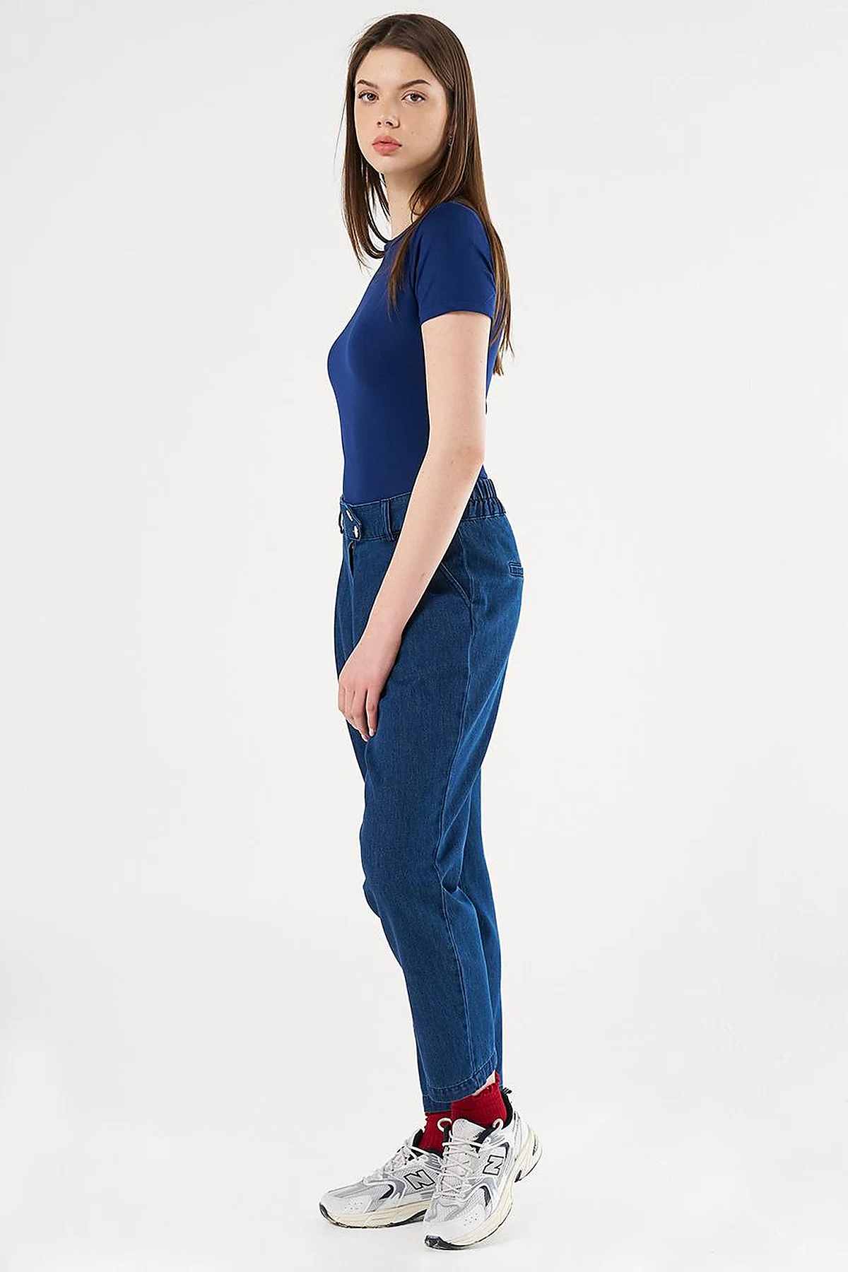 Pileli Havuç Kesim Denim Pantolon Lacivert 