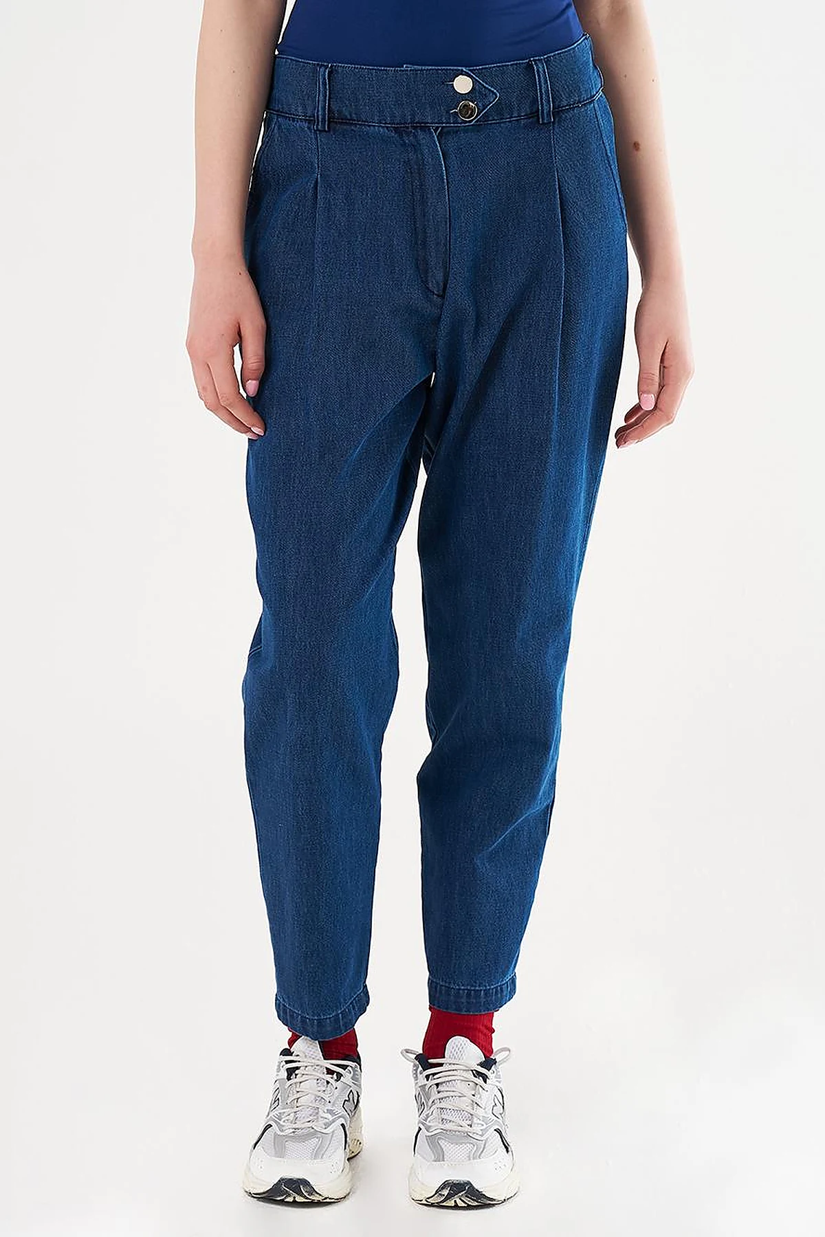 Pileli Havuç Kesim Denim Pantolon Lacivert 