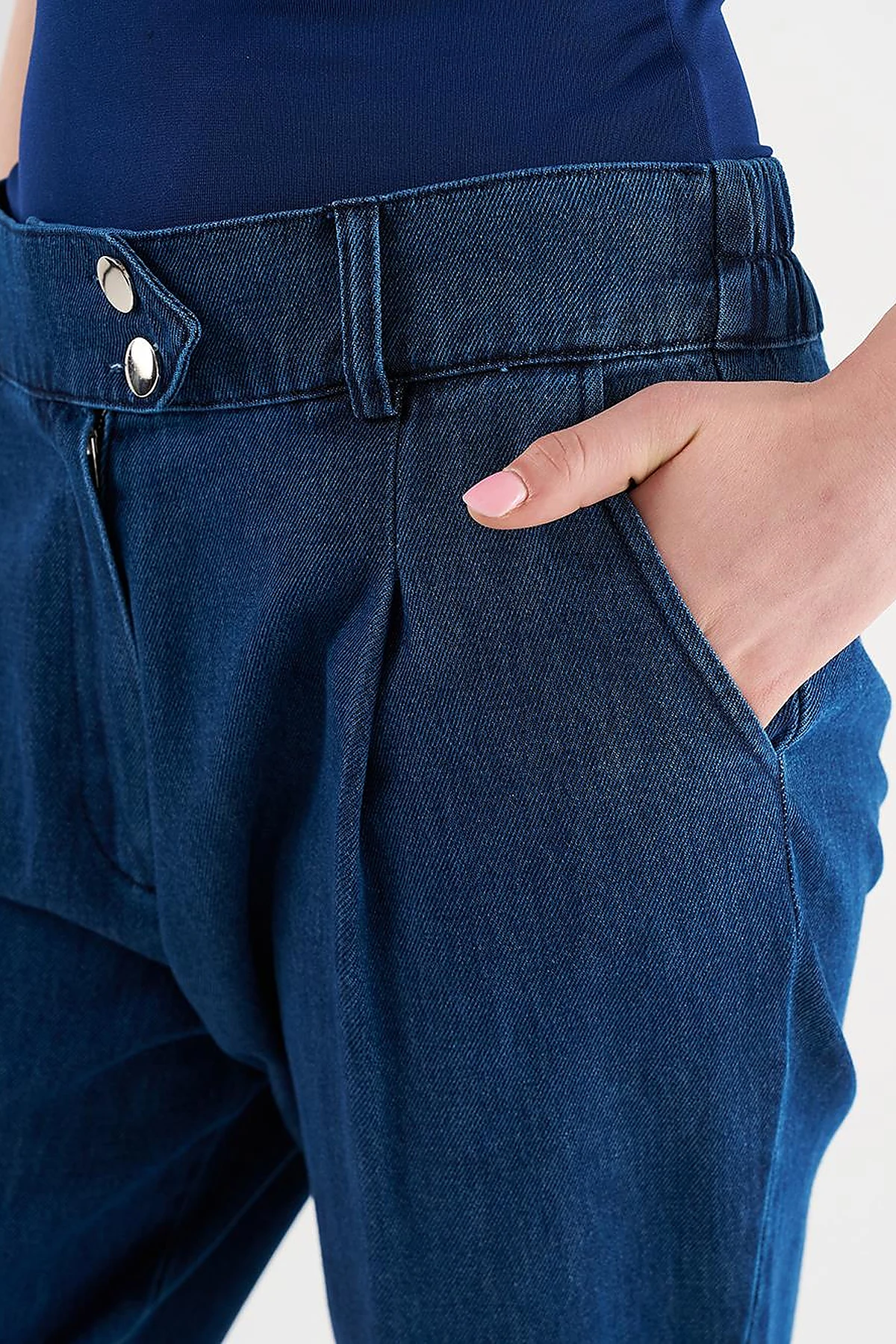 Pileli Havuç Kesim Denim Pantolon Lacivert 