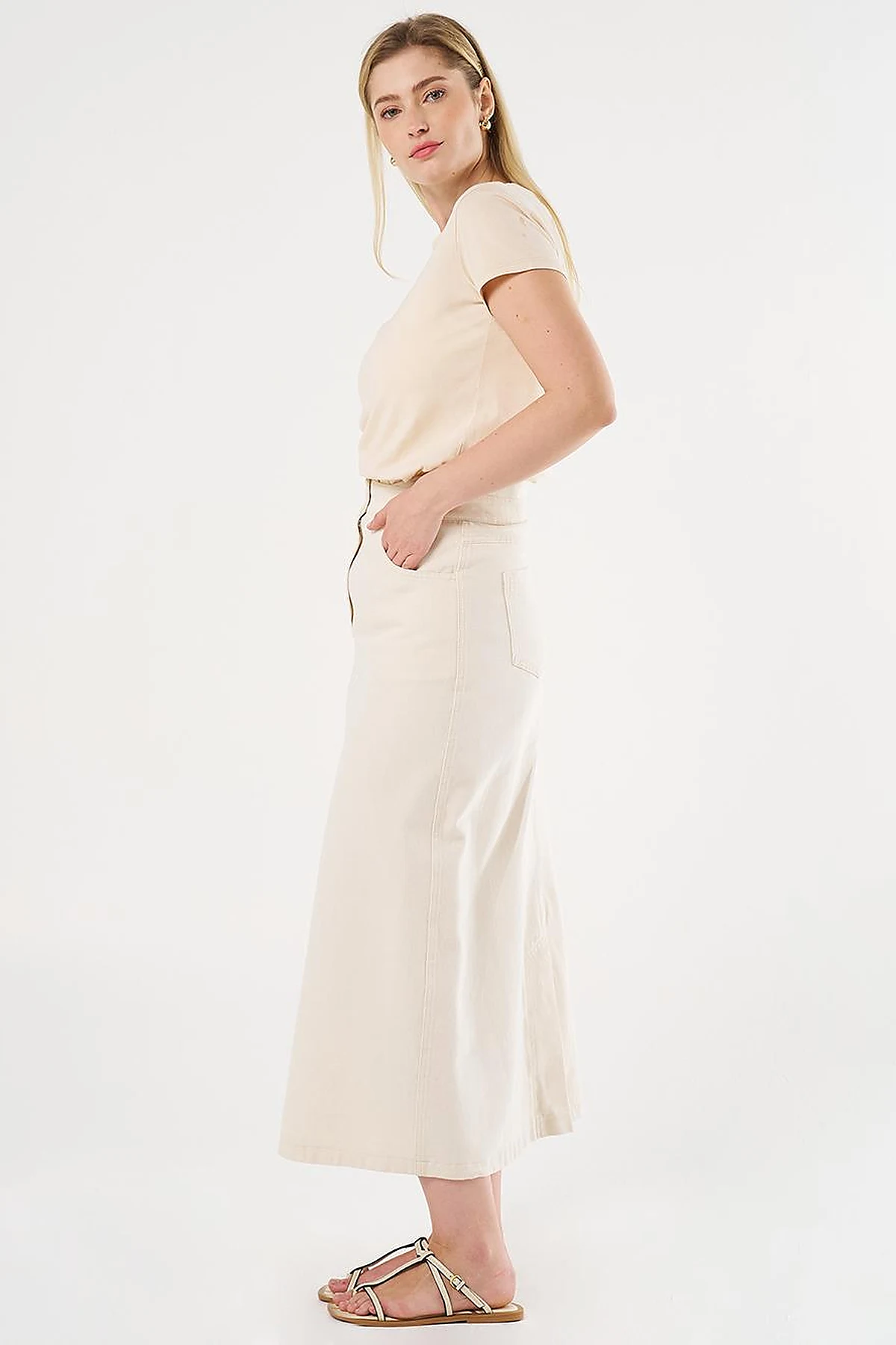 High-Waisted Canvas Skirt Cream