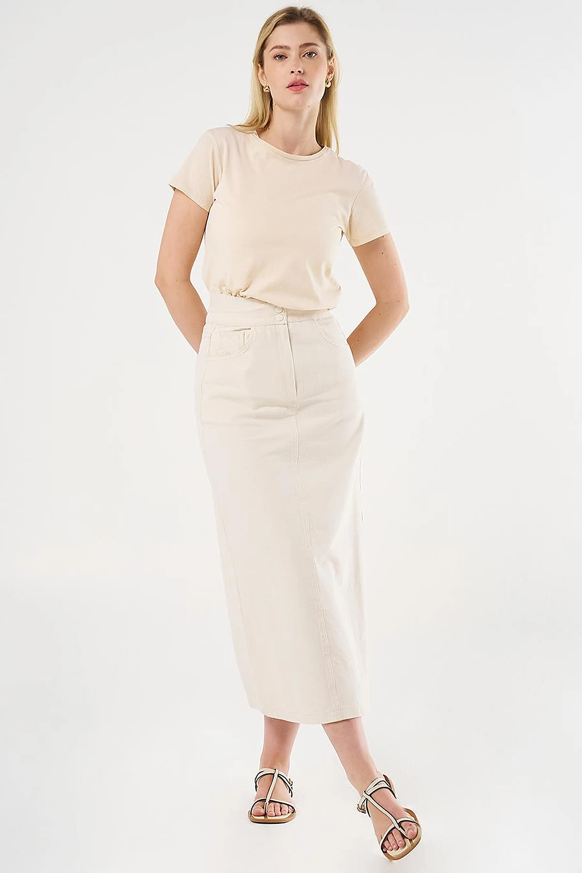 High-Waisted Canvas Skirt Cream