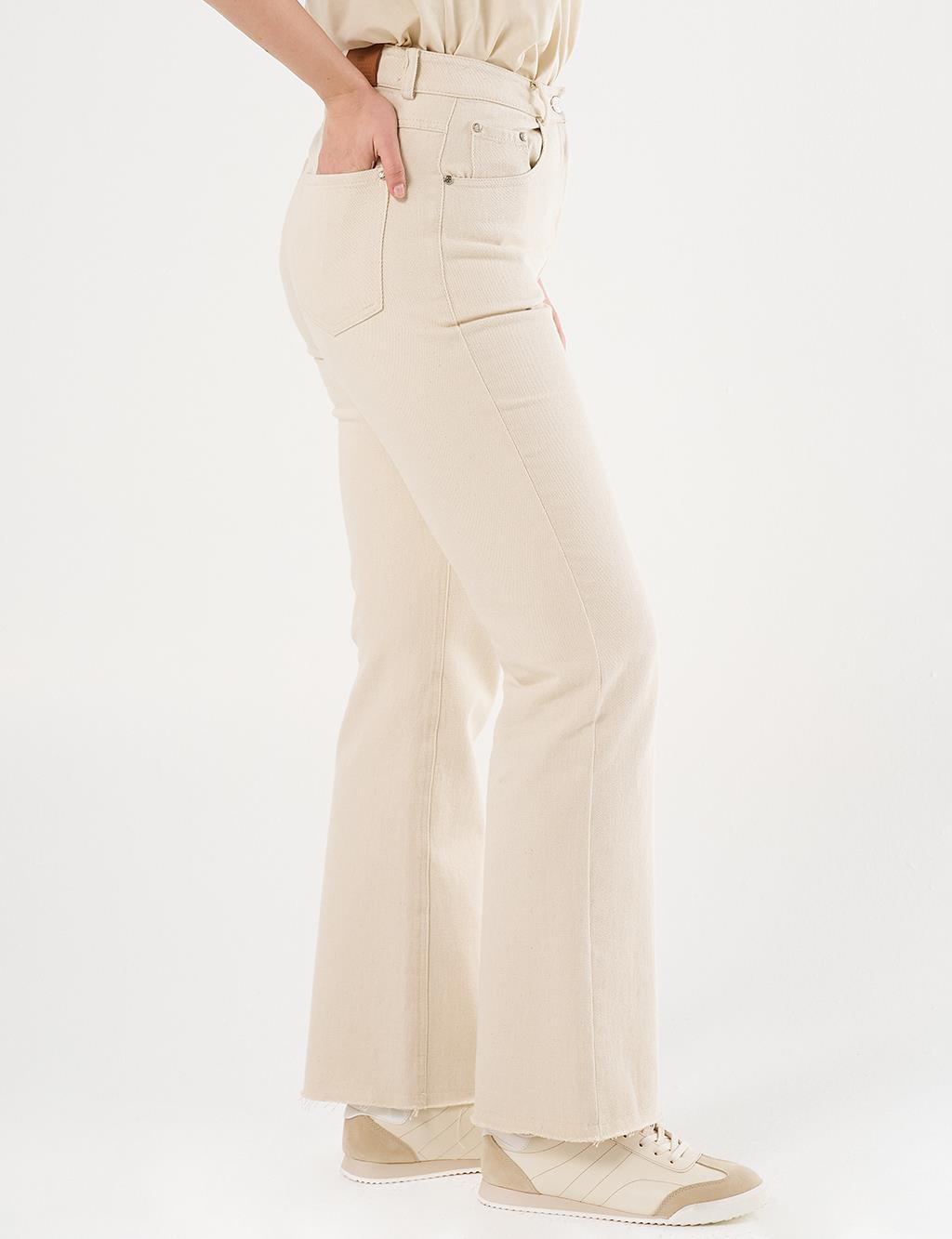 High-Waist Straight Denim Pants Cream