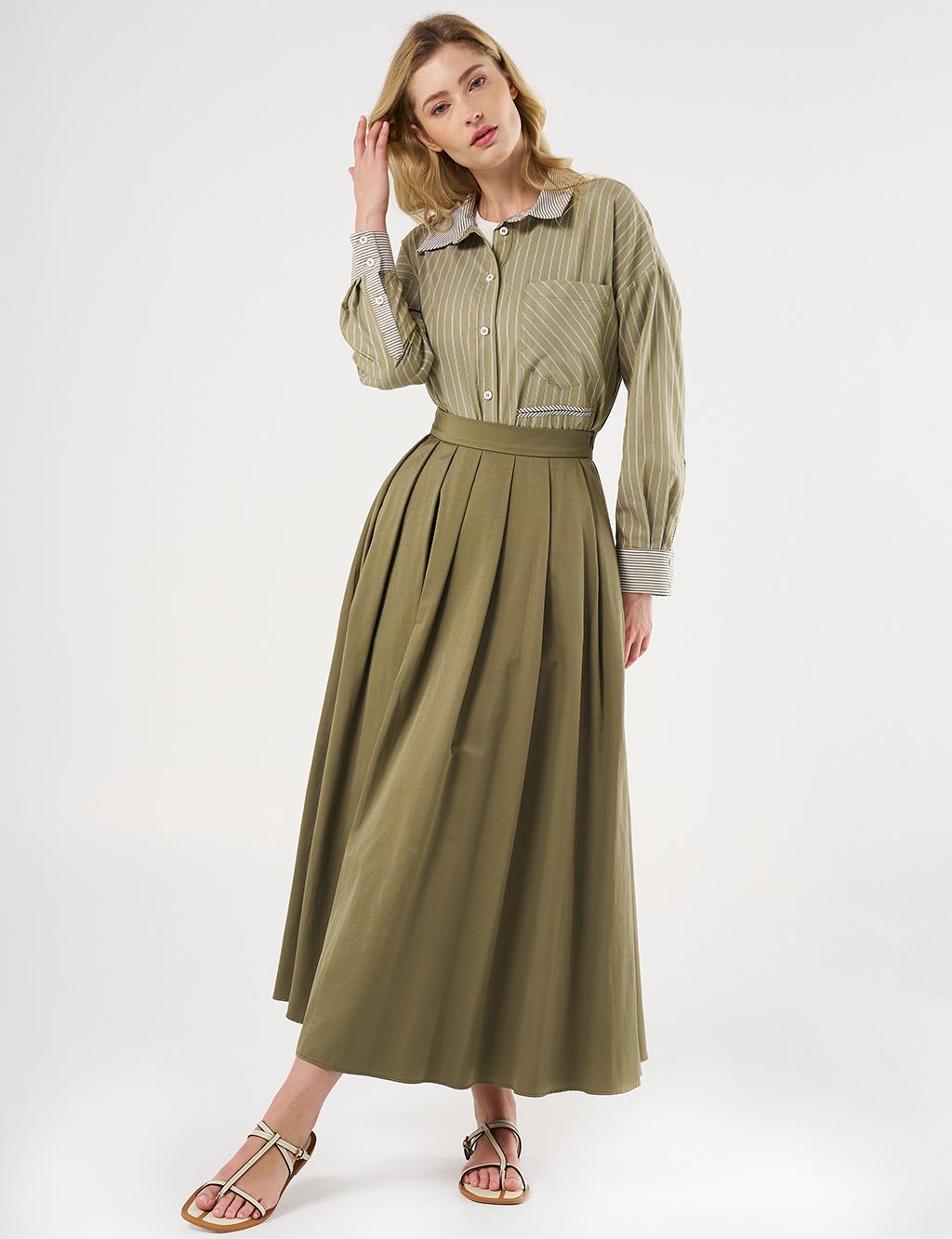 High-Waisted Pleated Skirt Olive Green