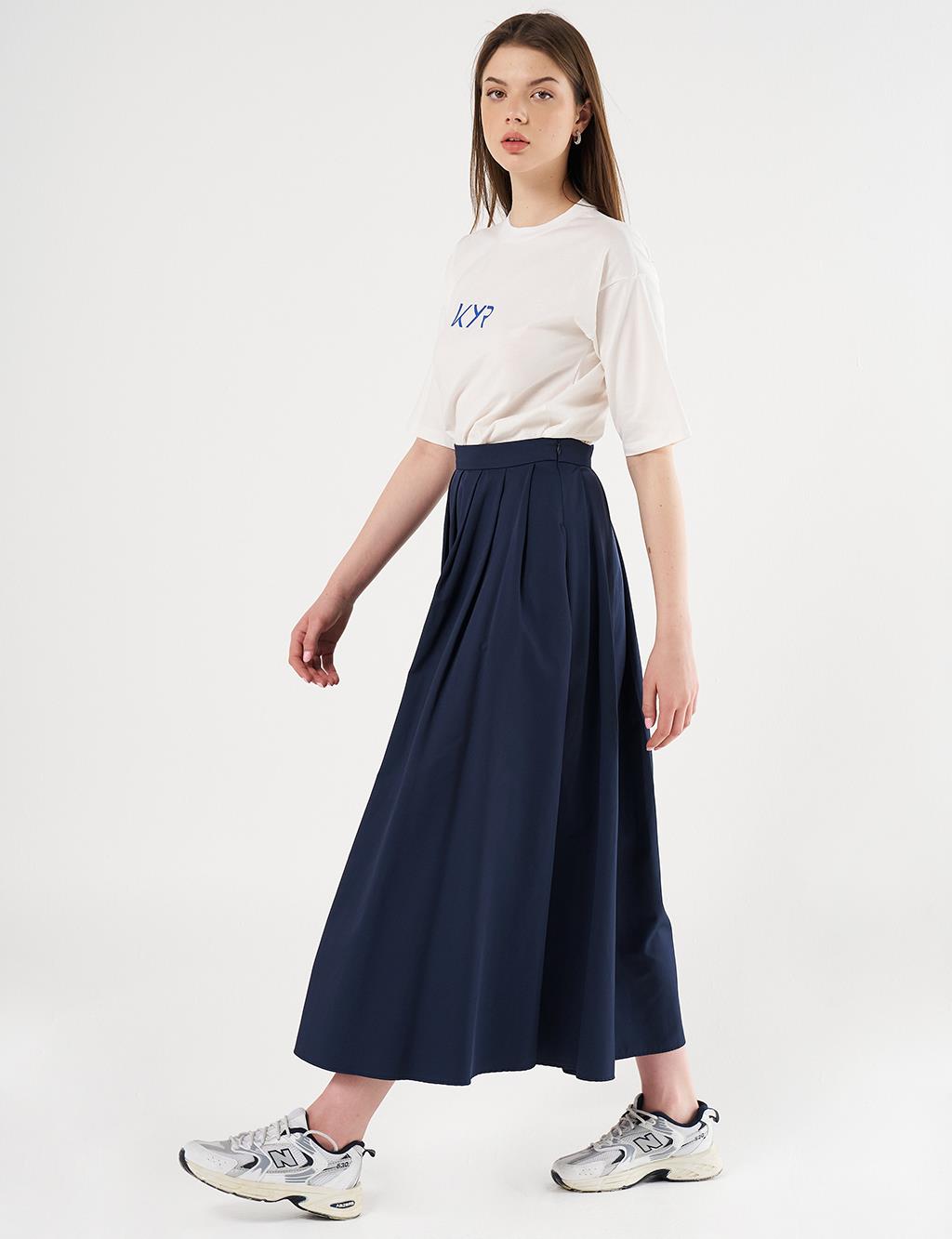  High-Waisted Pleated Skirt Dark Navy