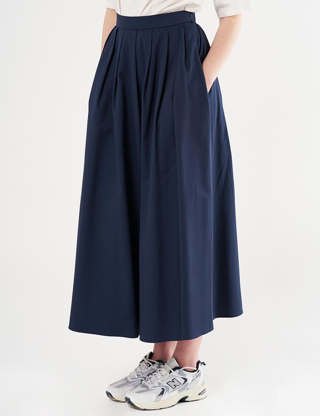  High-Waisted Pleated Skirt Dark Navy