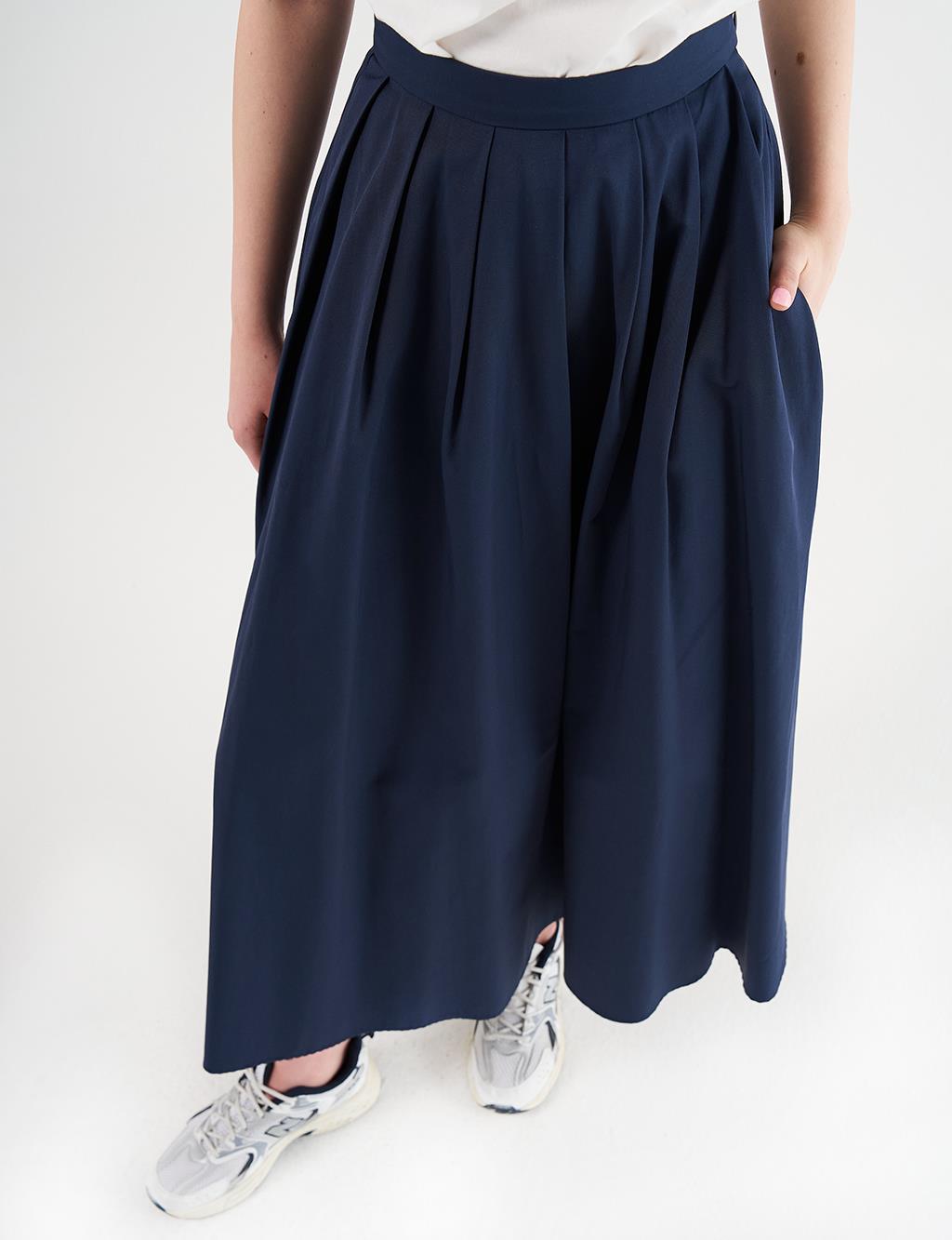  High-Waisted Pleated Skirt Dark Navy