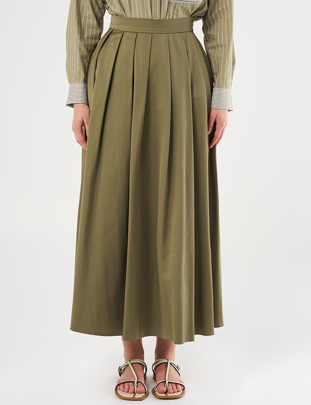 High-Waisted Pleated Skirt Olive Green