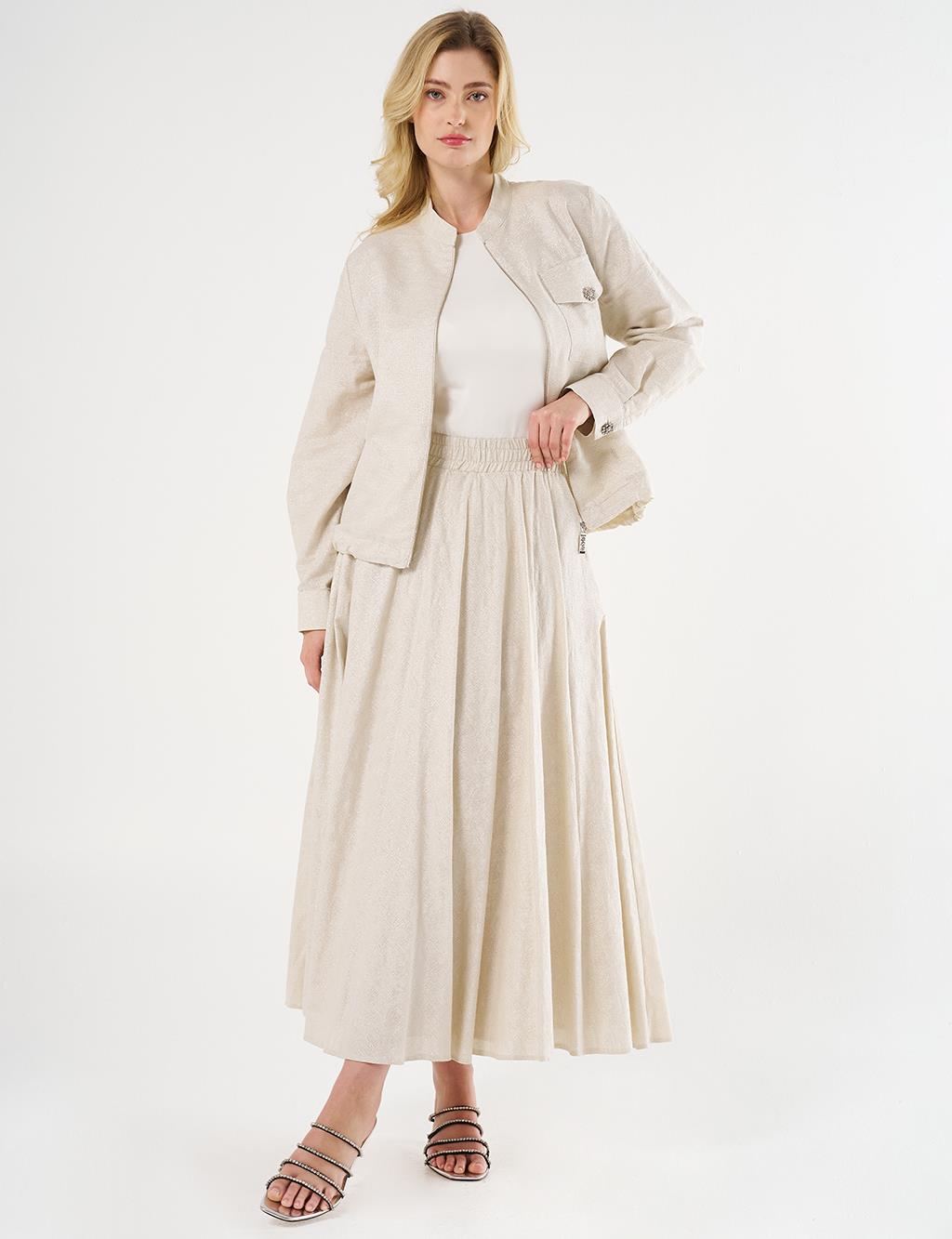Jacquard Skirt Set with Shiny Stones in Cream