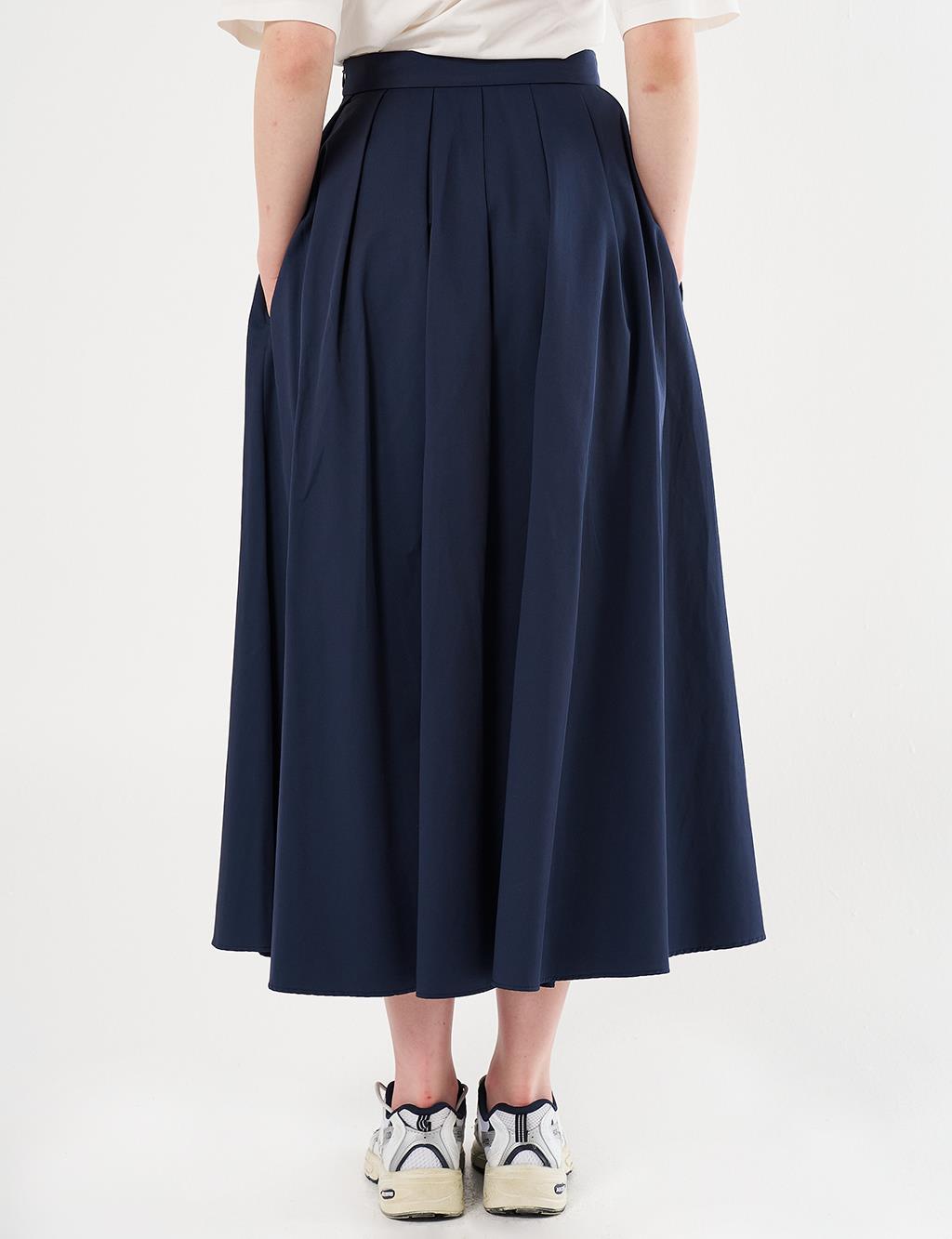  High-Waisted Pleated Skirt Dark Navy