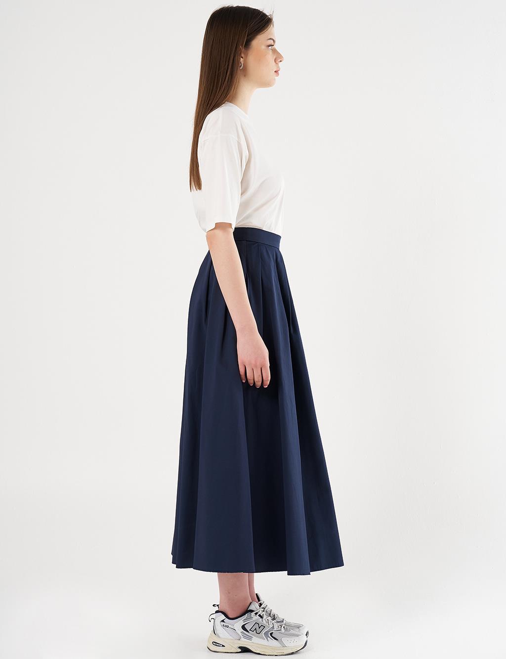  High-Waisted Pleated Skirt Dark Navy