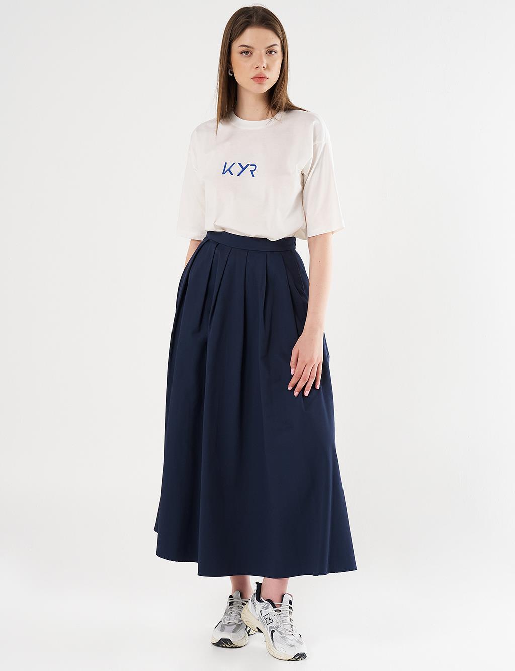  High-Waisted Pleated Skirt Dark Navy