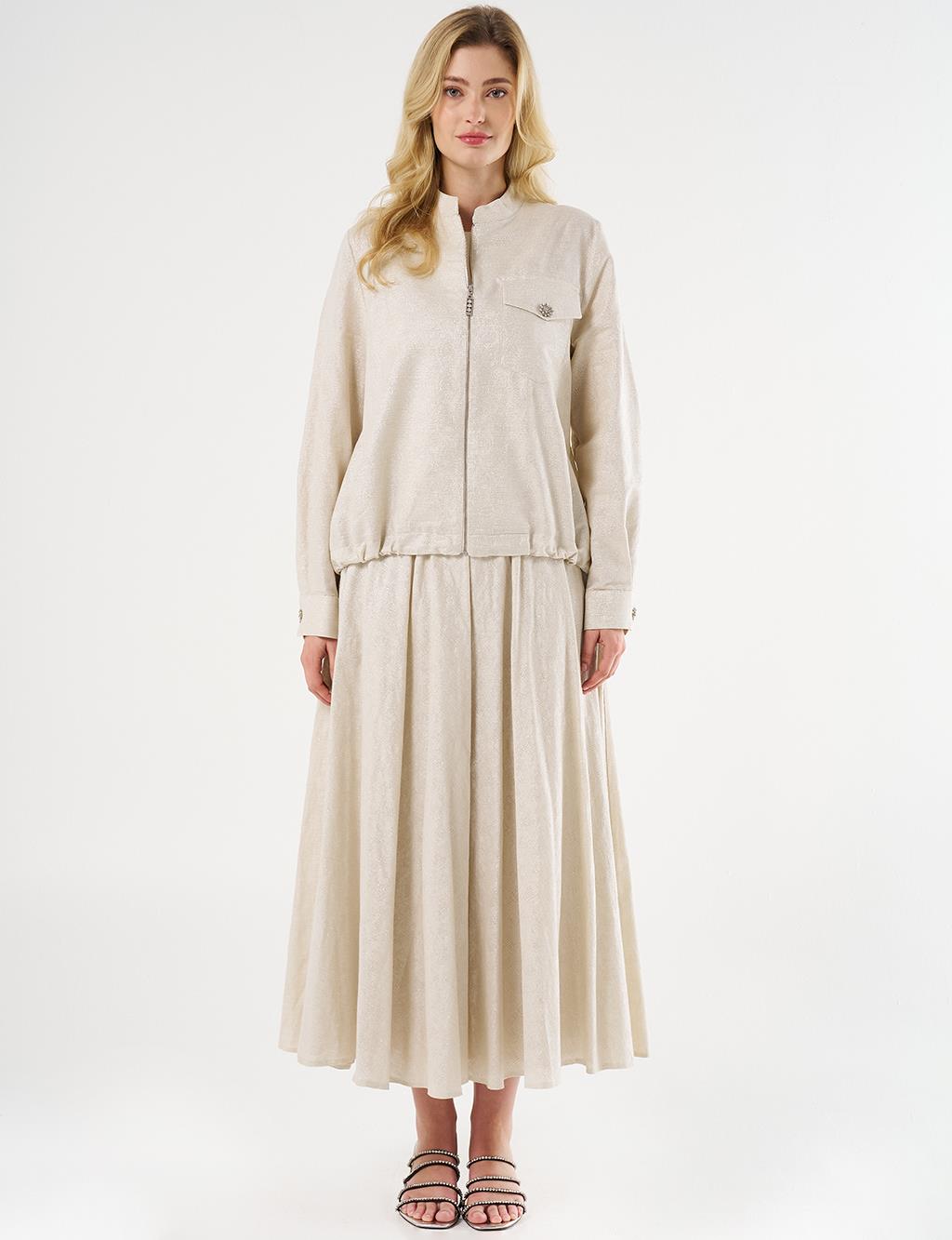 Jacquard Skirt Set with Shiny Stones in Cream