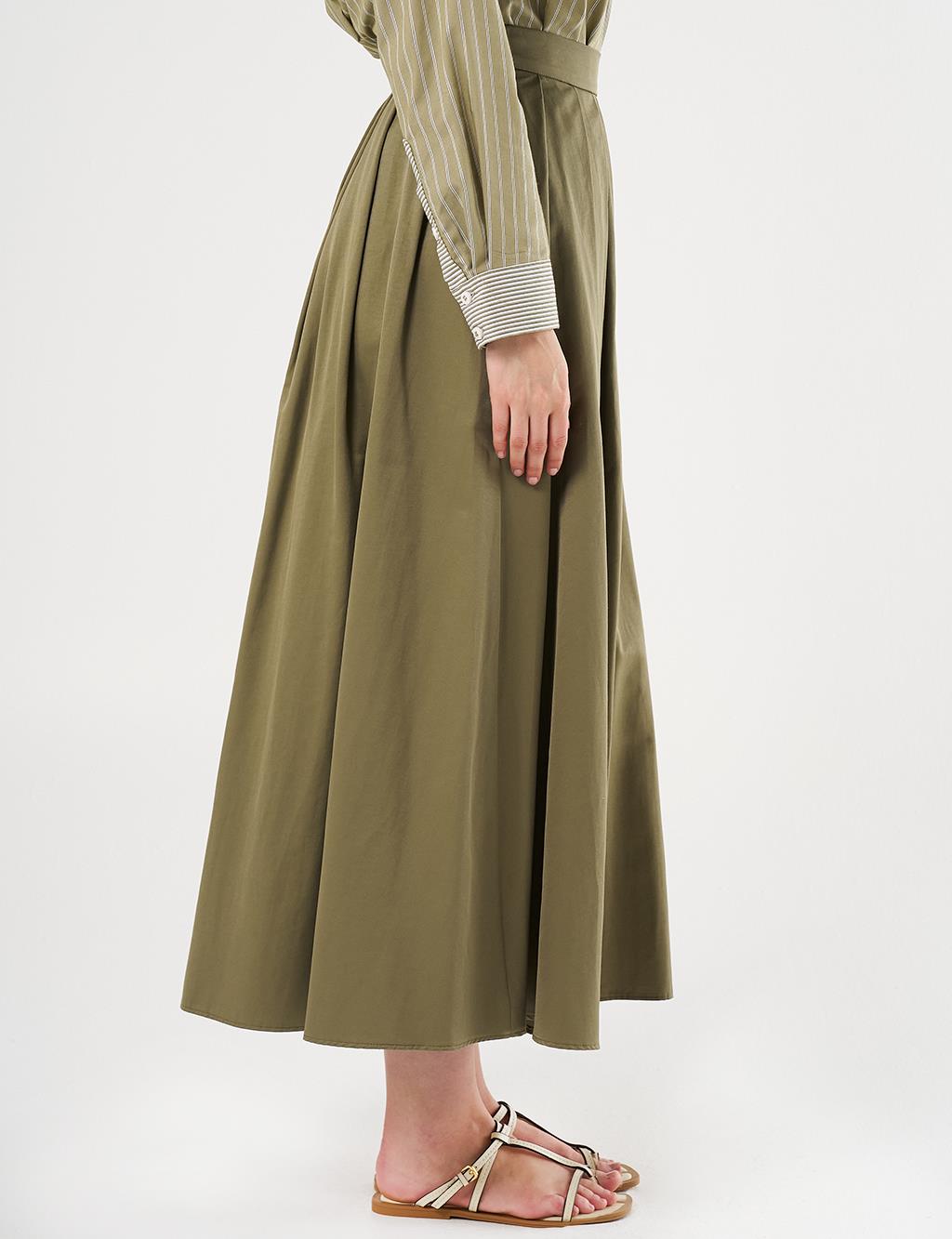 High-Waisted Pleated Skirt Olive Green