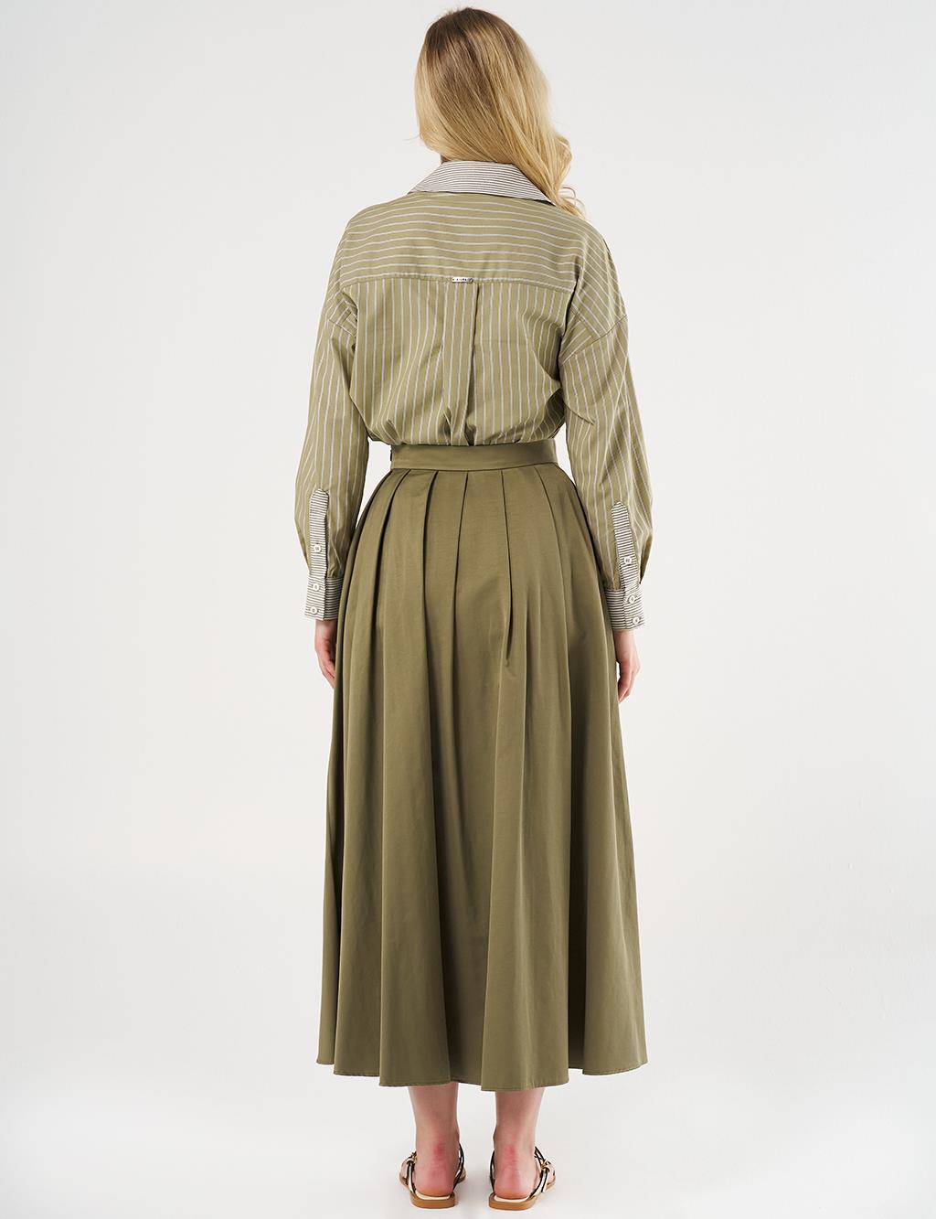 High-Waisted Pleated Skirt Olive Green