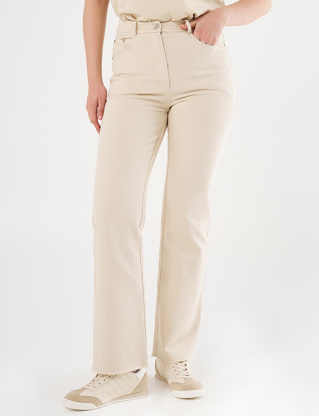 High-Waist Straight Denim Pants Cream