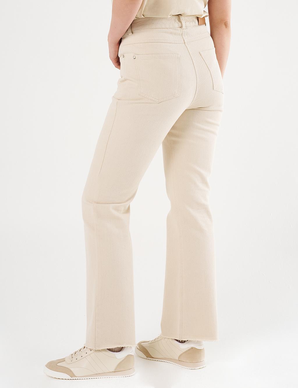 High-Waist Straight Denim Pants Cream