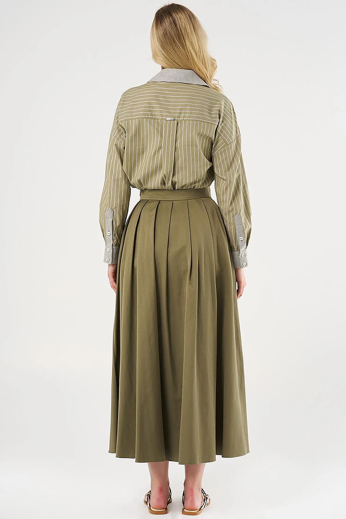 High-Waisted Pleated Skirt Olive Green