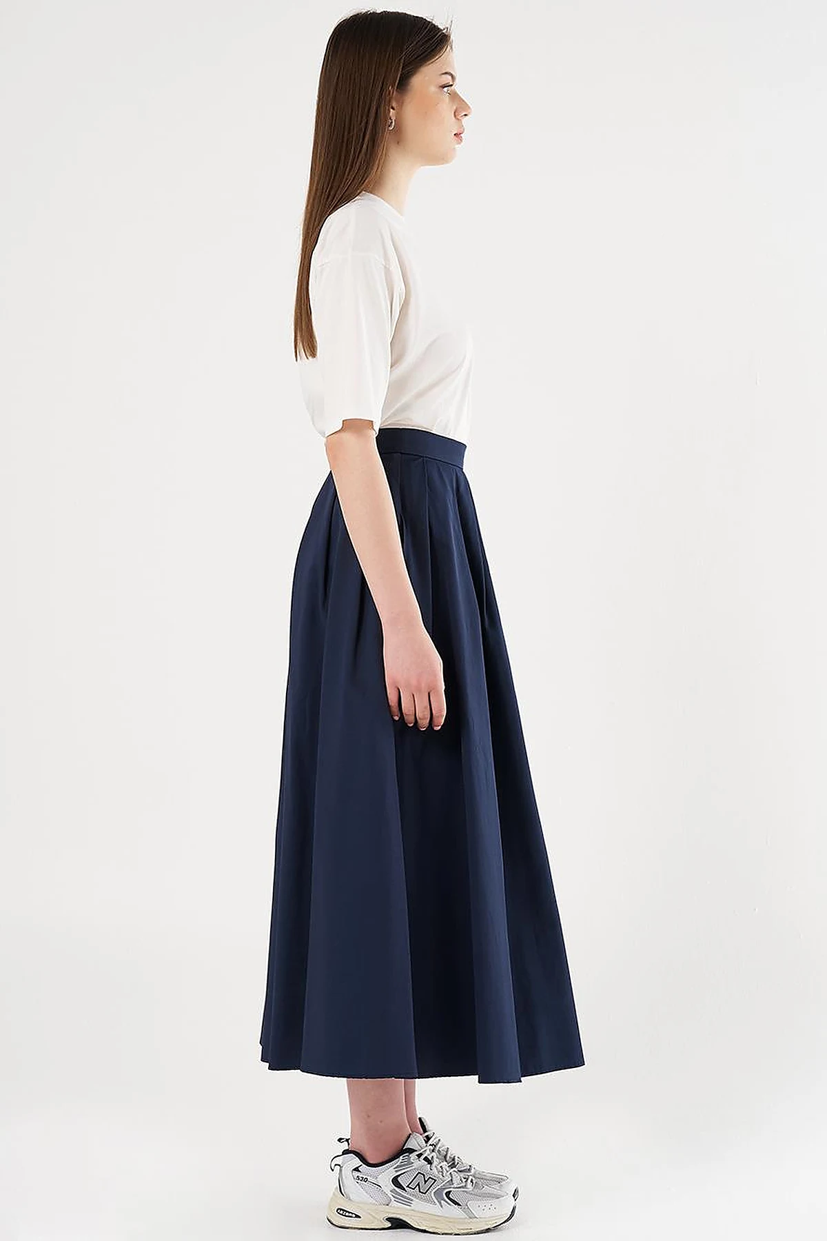  High-Waisted Pleated Skirt Dark Navy