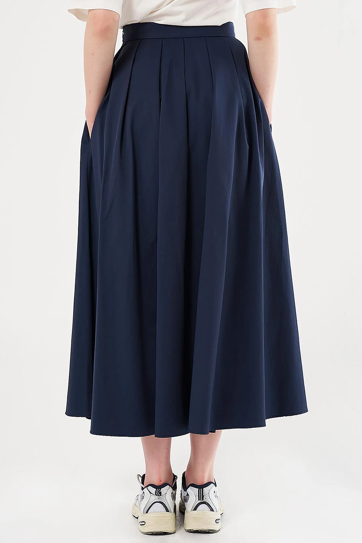  High-Waisted Pleated Skirt Dark Navy