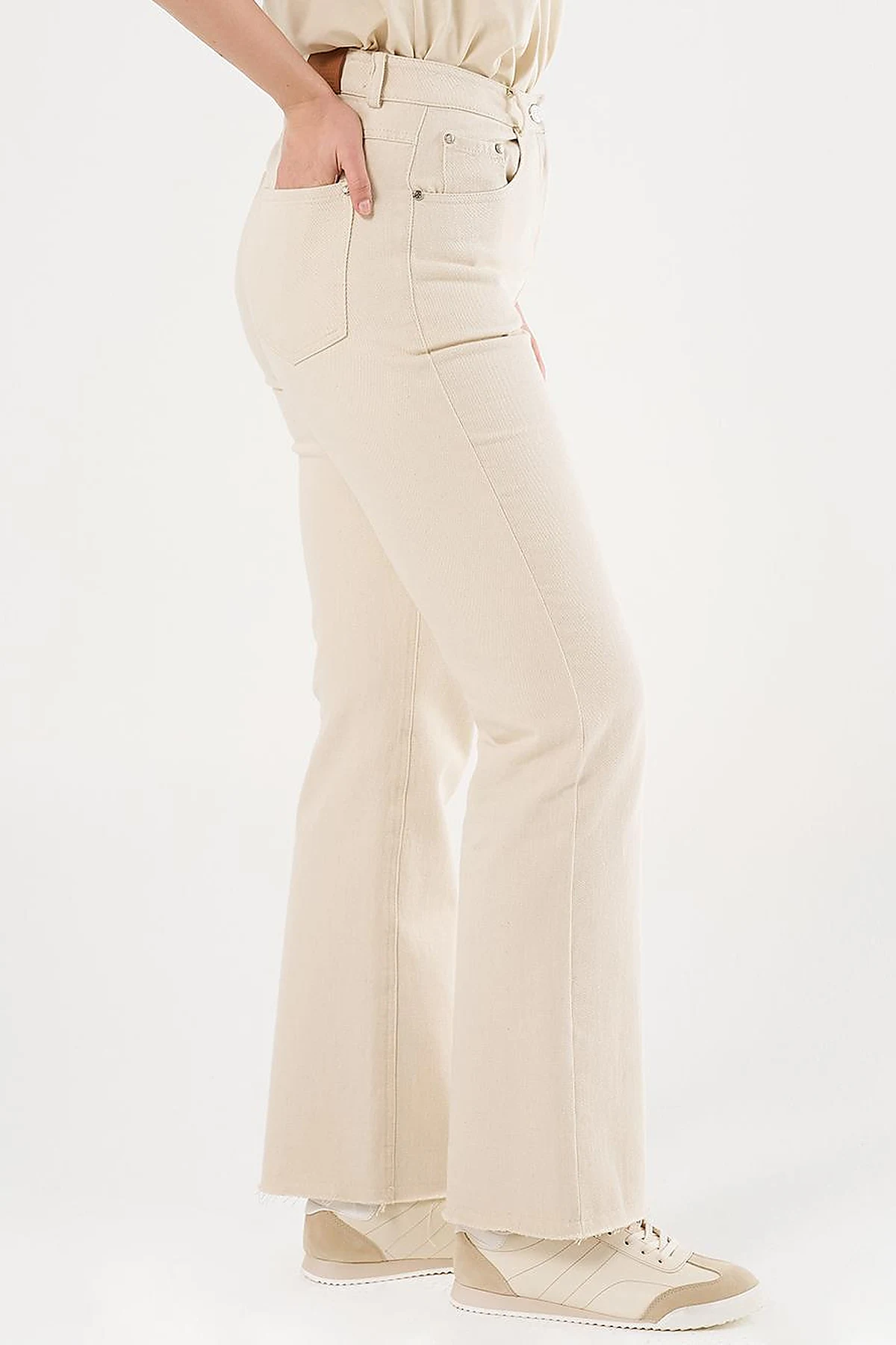High-Waist Straight Denim Pants Cream