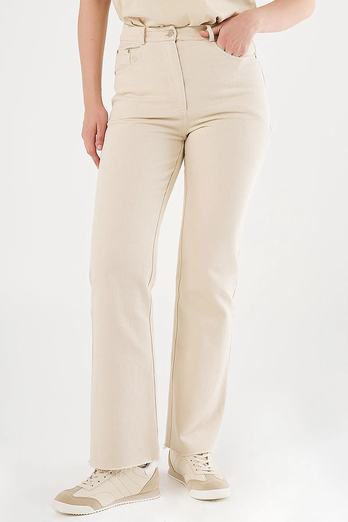 High-Waist Straight Denim Pants Cream