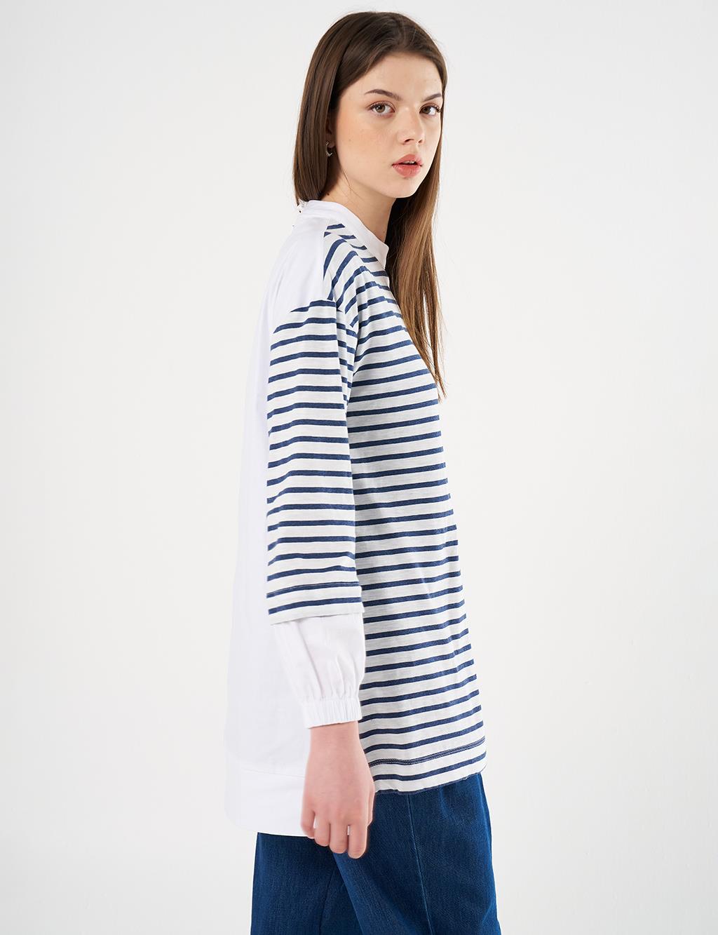 Beaded Embroidered Knit Tunic Navy