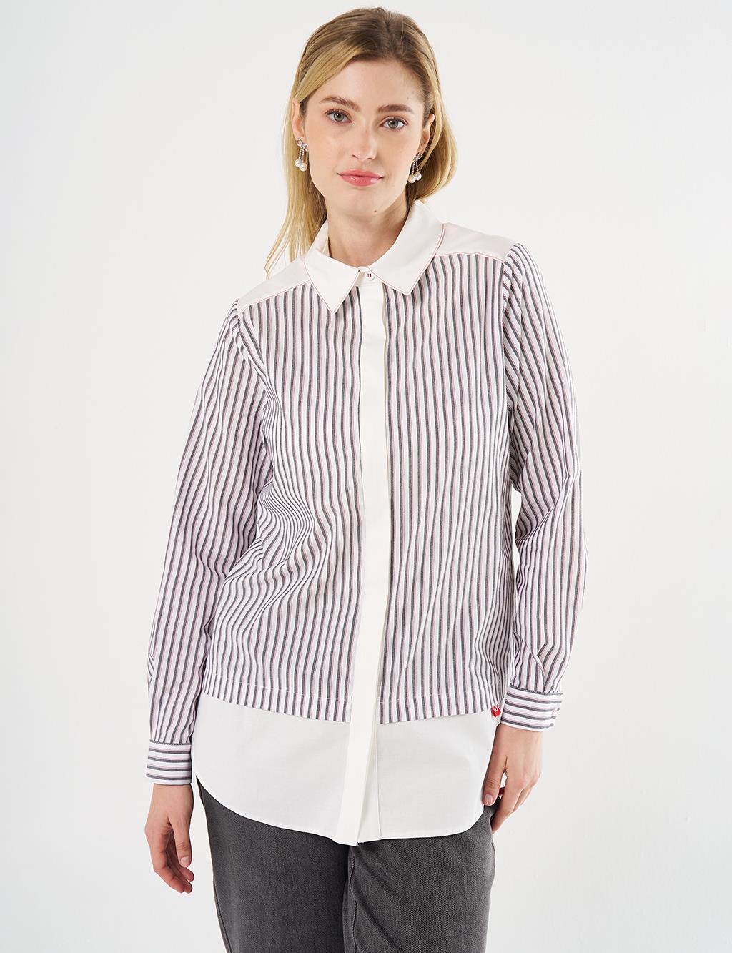Striped Shirt-Detail Tunic Black