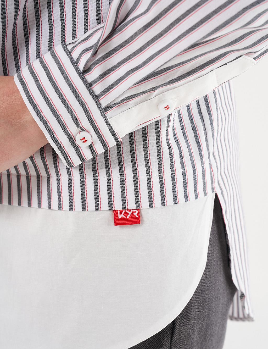 Striped Shirt-Detail Tunic Black