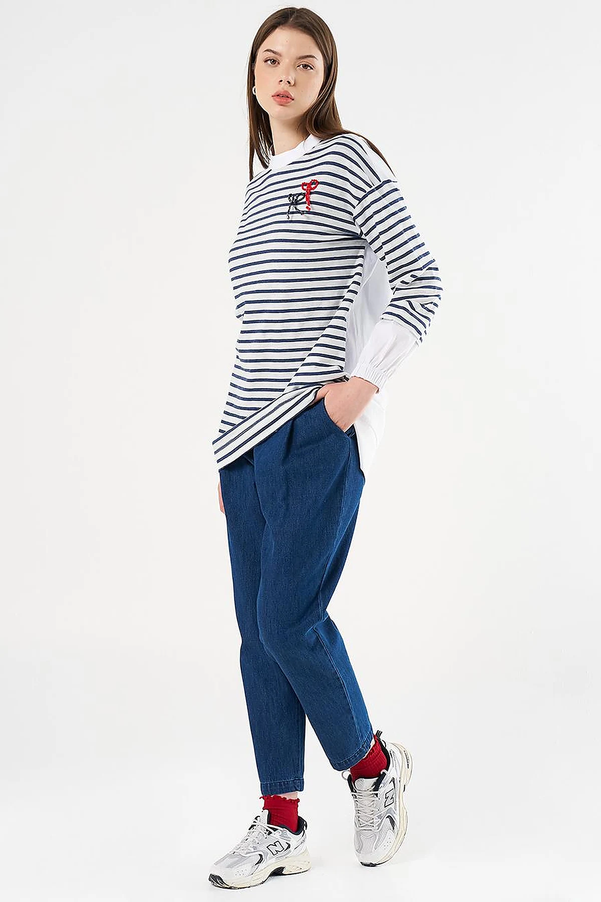 Beaded Embroidered Knit Tunic Navy