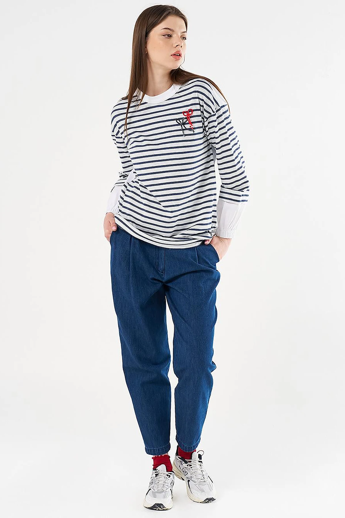 Beaded Embroidered Knit Tunic Navy