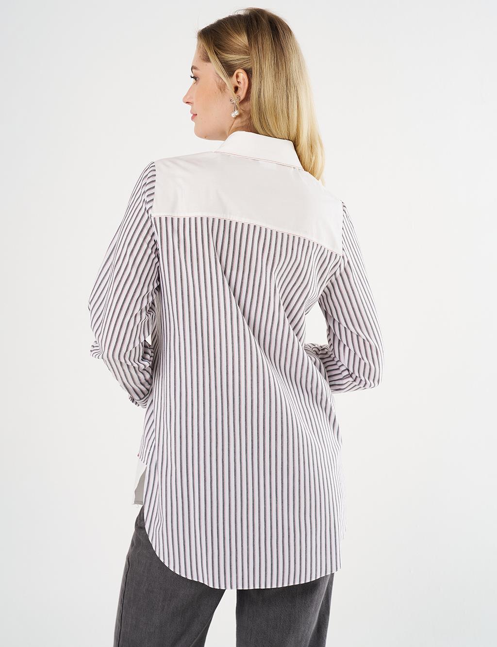 Striped Shirt-Detail Tunic Black