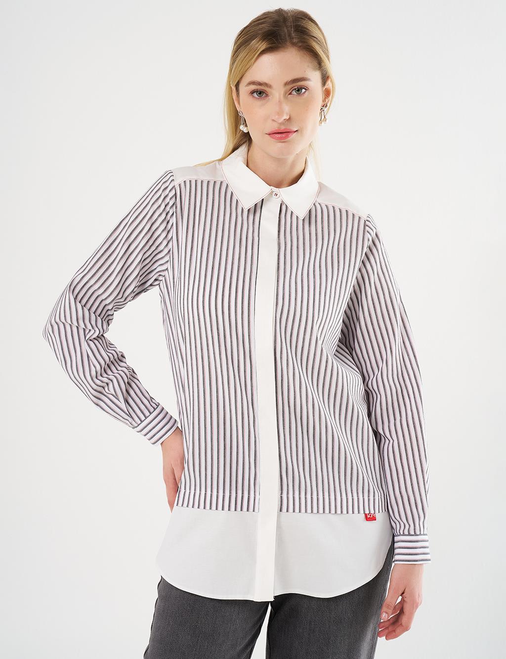 Striped Shirt-Detail Tunic Black