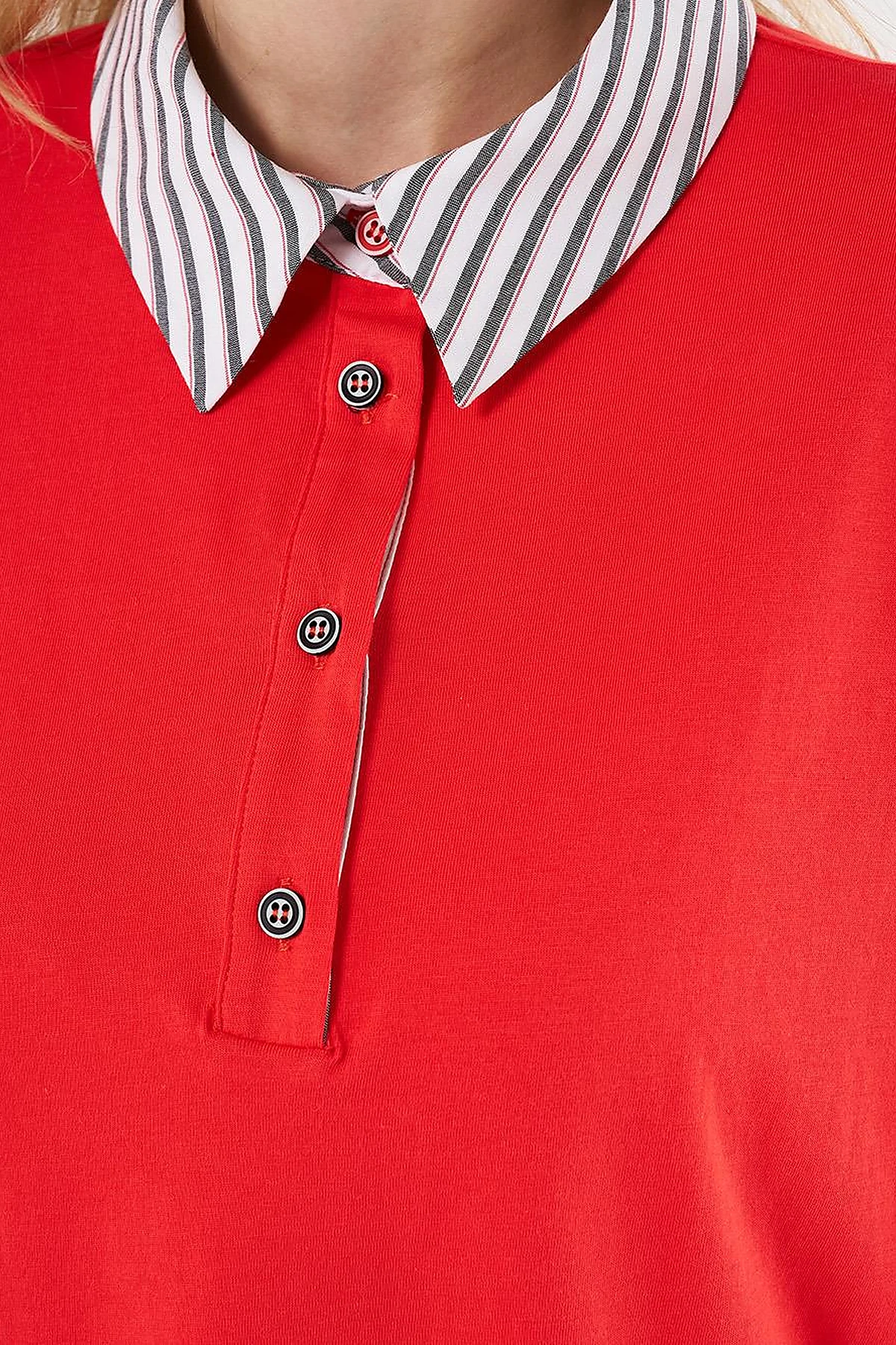 Fabric-Panel Cotton Blouse in Red