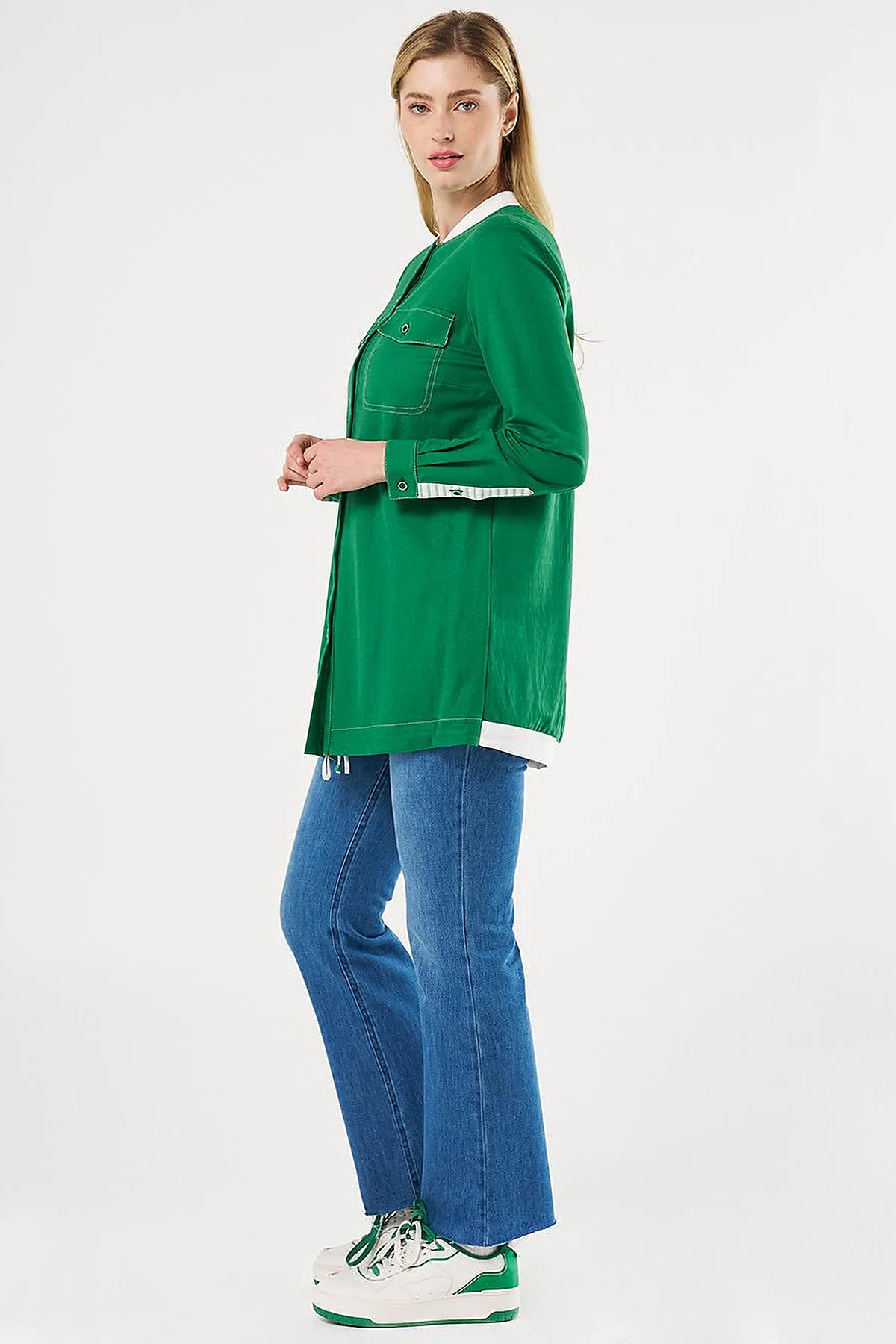 Point Stitch College Collar Tunic Green