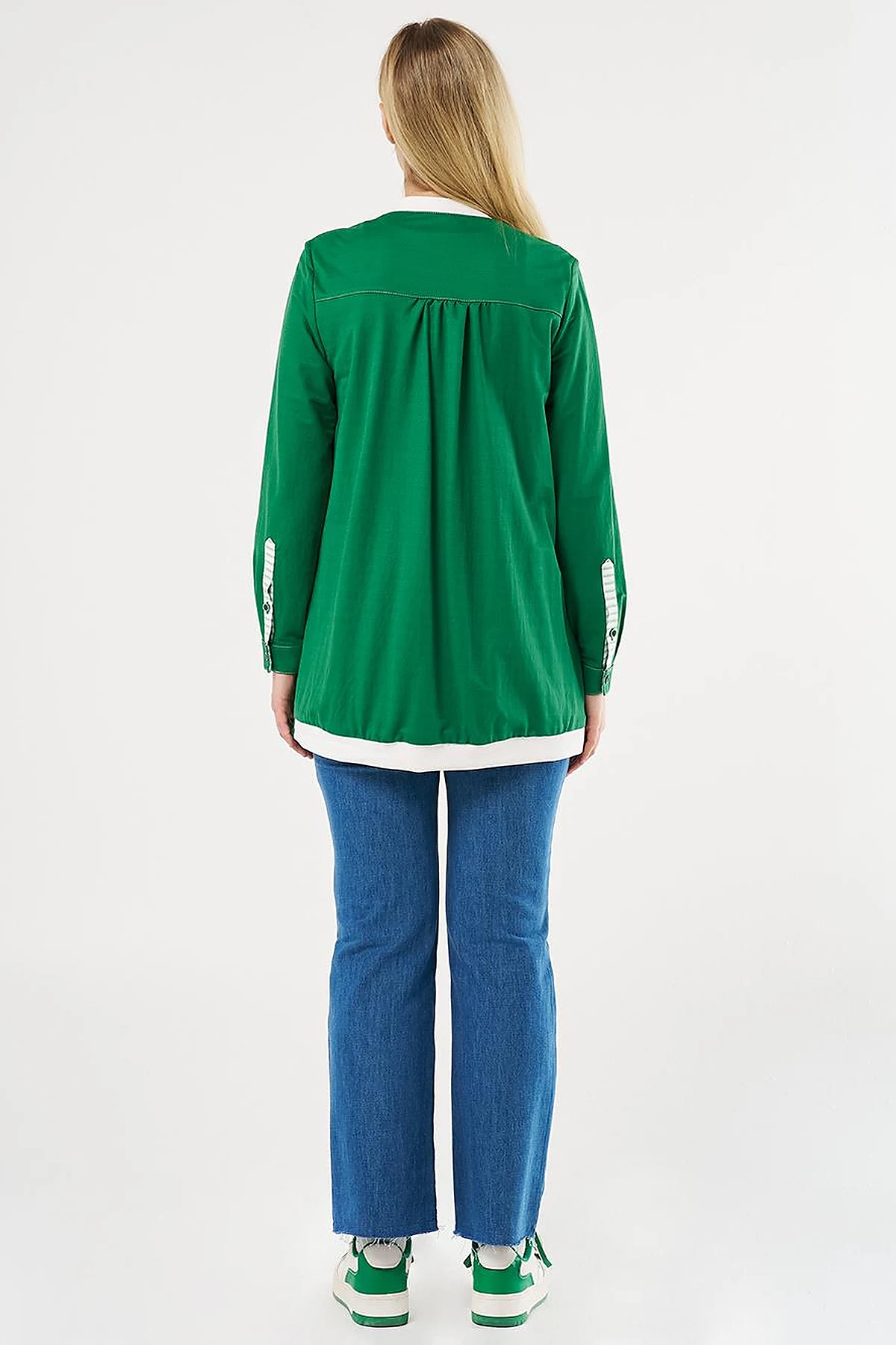 Point Stitch College Collar Tunic Green