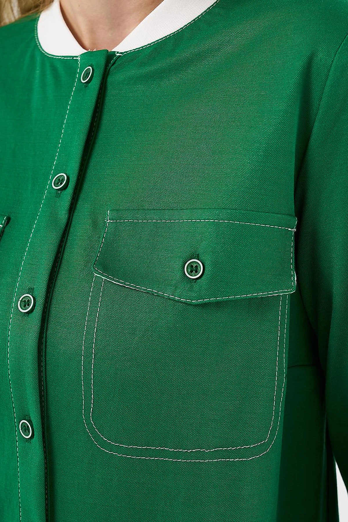 Point Stitch College Collar Tunic Green