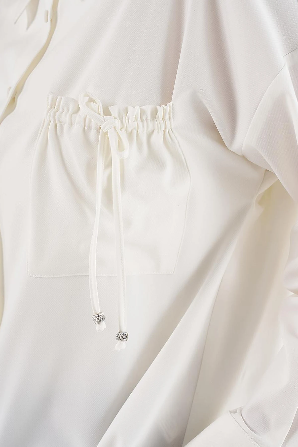 Lace-Up Back Shirt Collar Tunic, Ecru