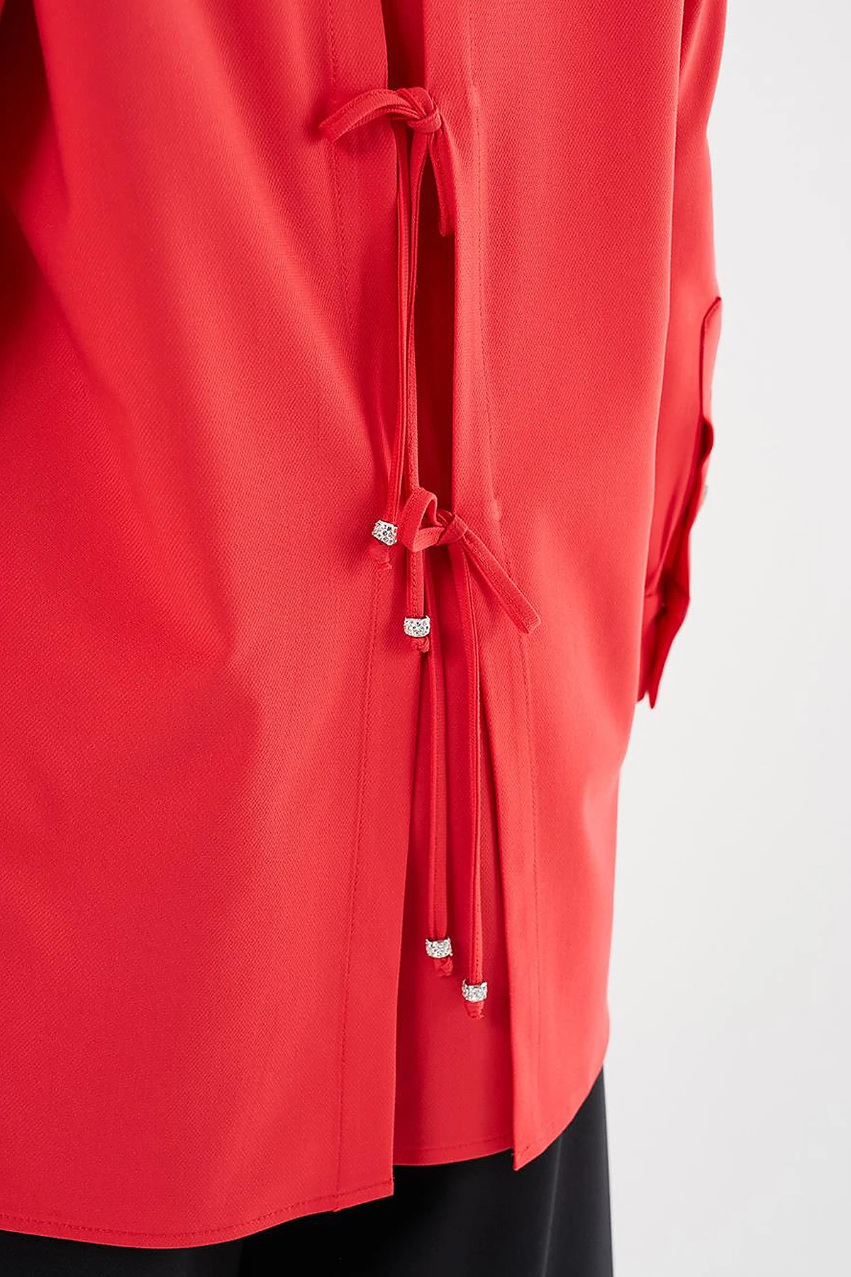 Lace-Up Back Shirt Collar Tunic, Red