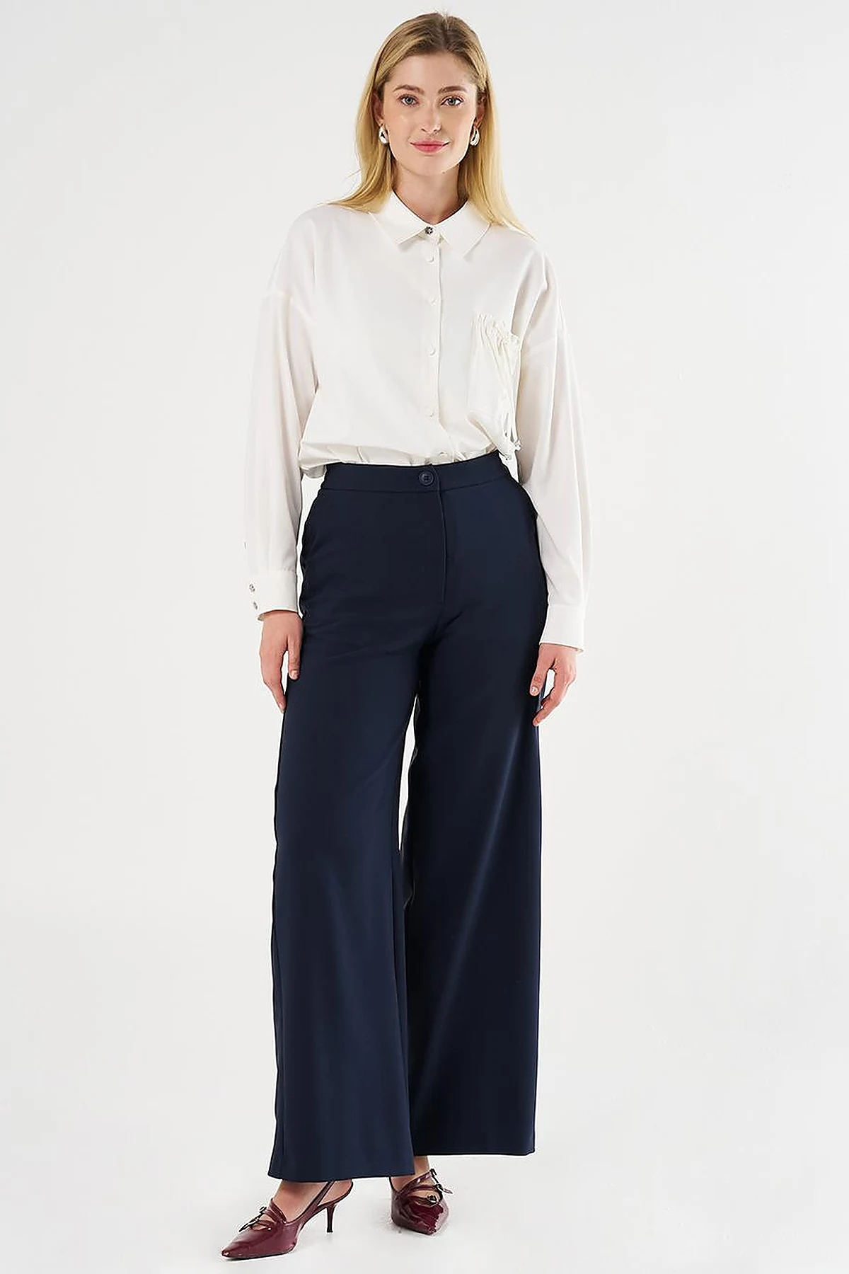 Wide-Leg Classic Trousers Dark Navy
