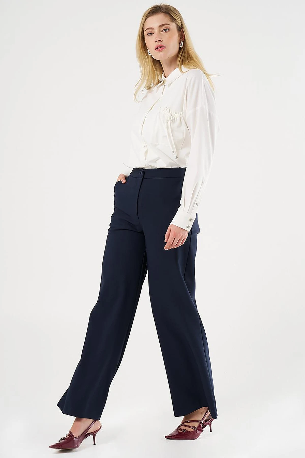 Wide-Leg Classic Trousers Dark Navy