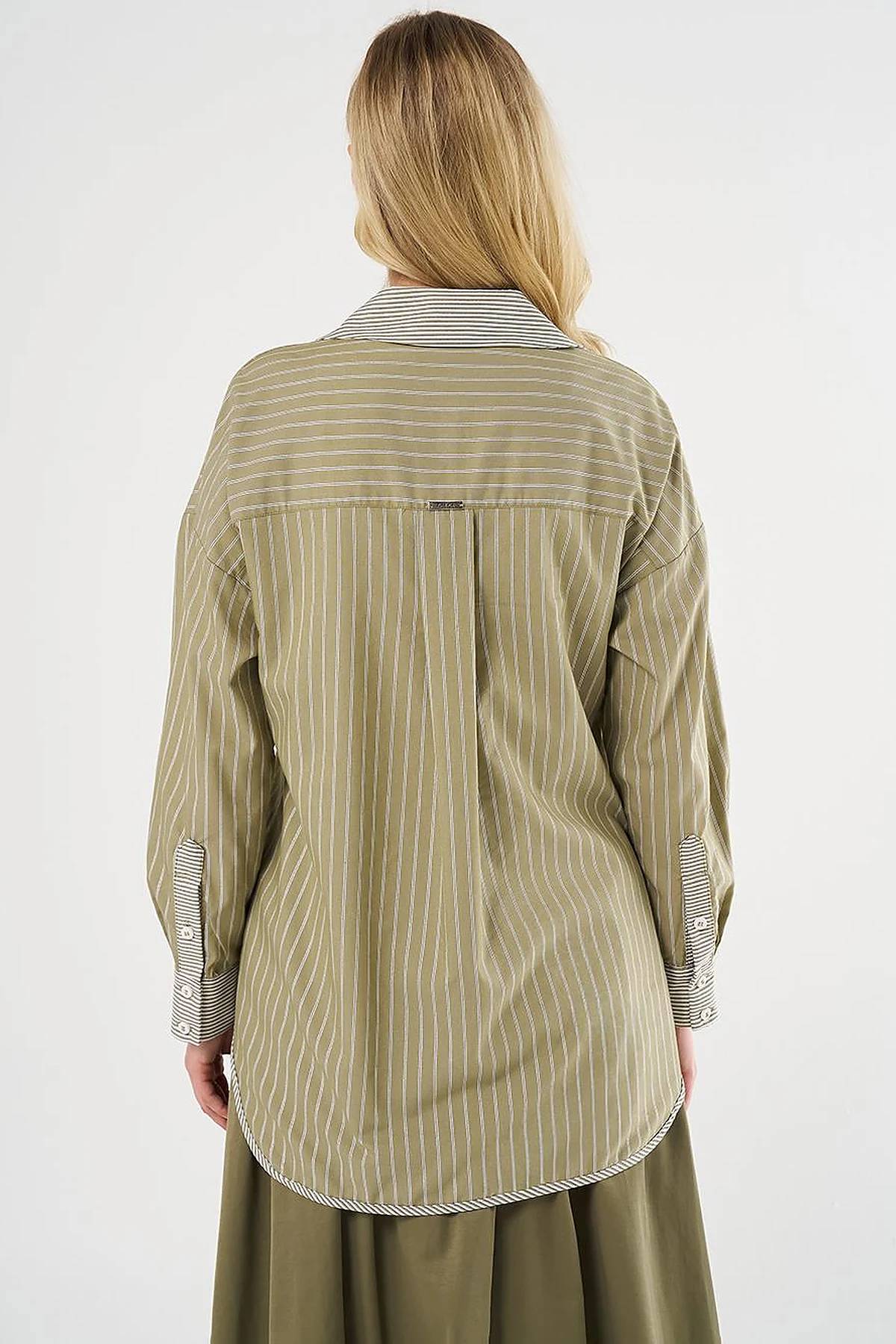 Shirt Collar Tunic with Pattern Details, Khaki