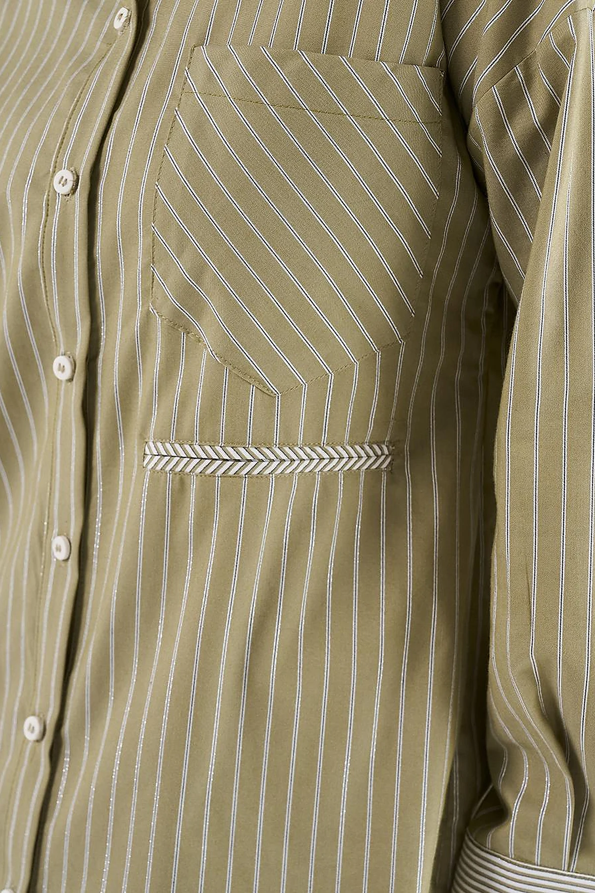 Shirt Collar Tunic with Pattern Details, Khaki