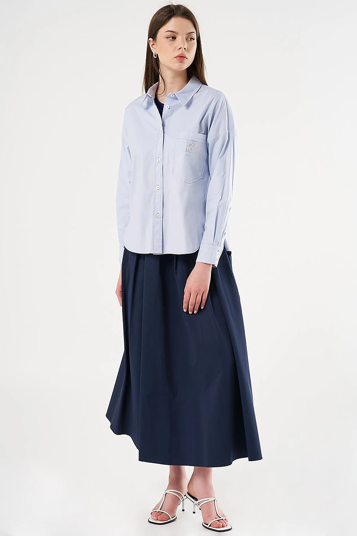 Hotfix-Printed Cotton Blouse Blue