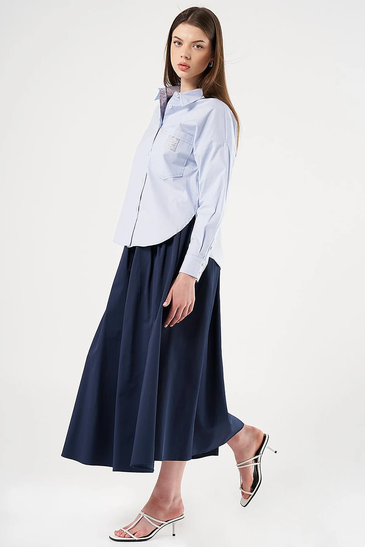 Hotfix-Printed Cotton Blouse Blue