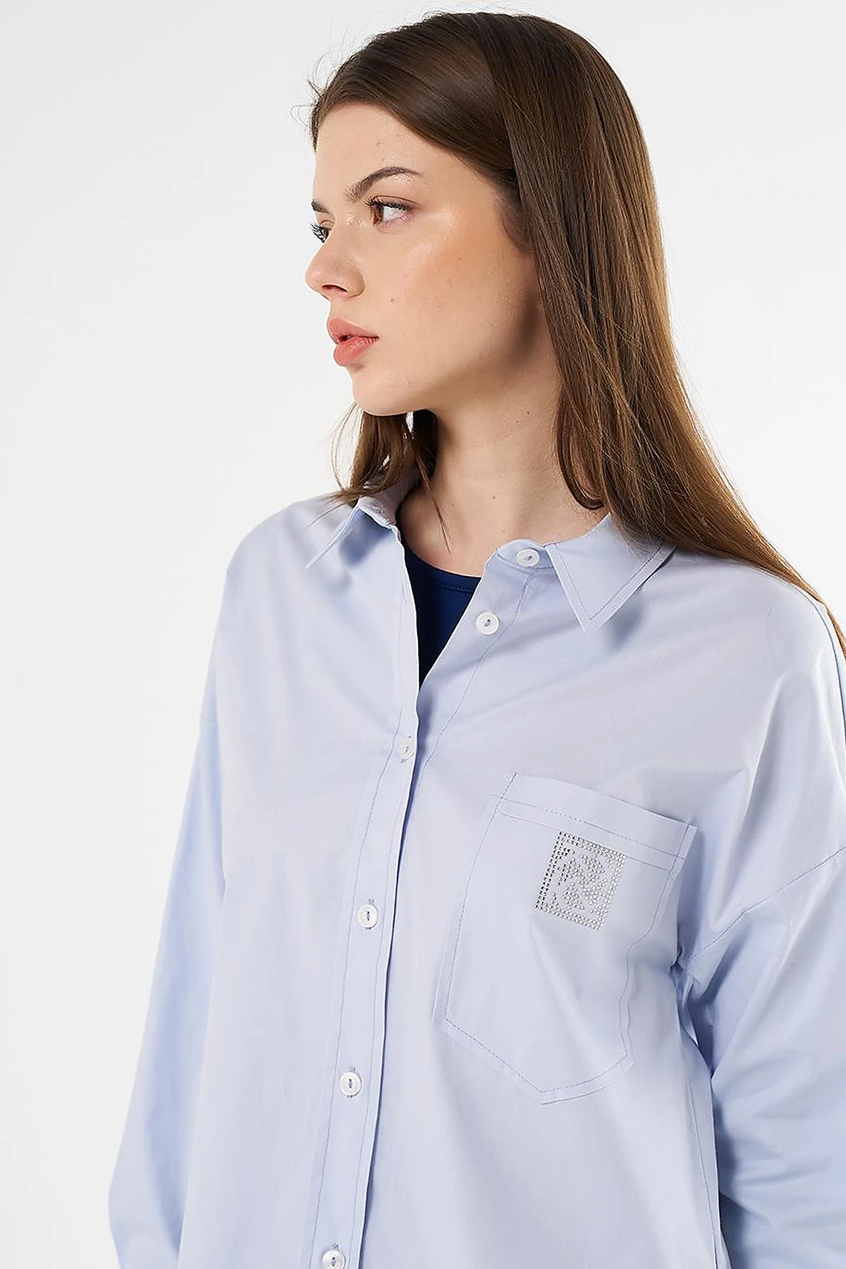 Hotfix-Printed Cotton Blouse Blue