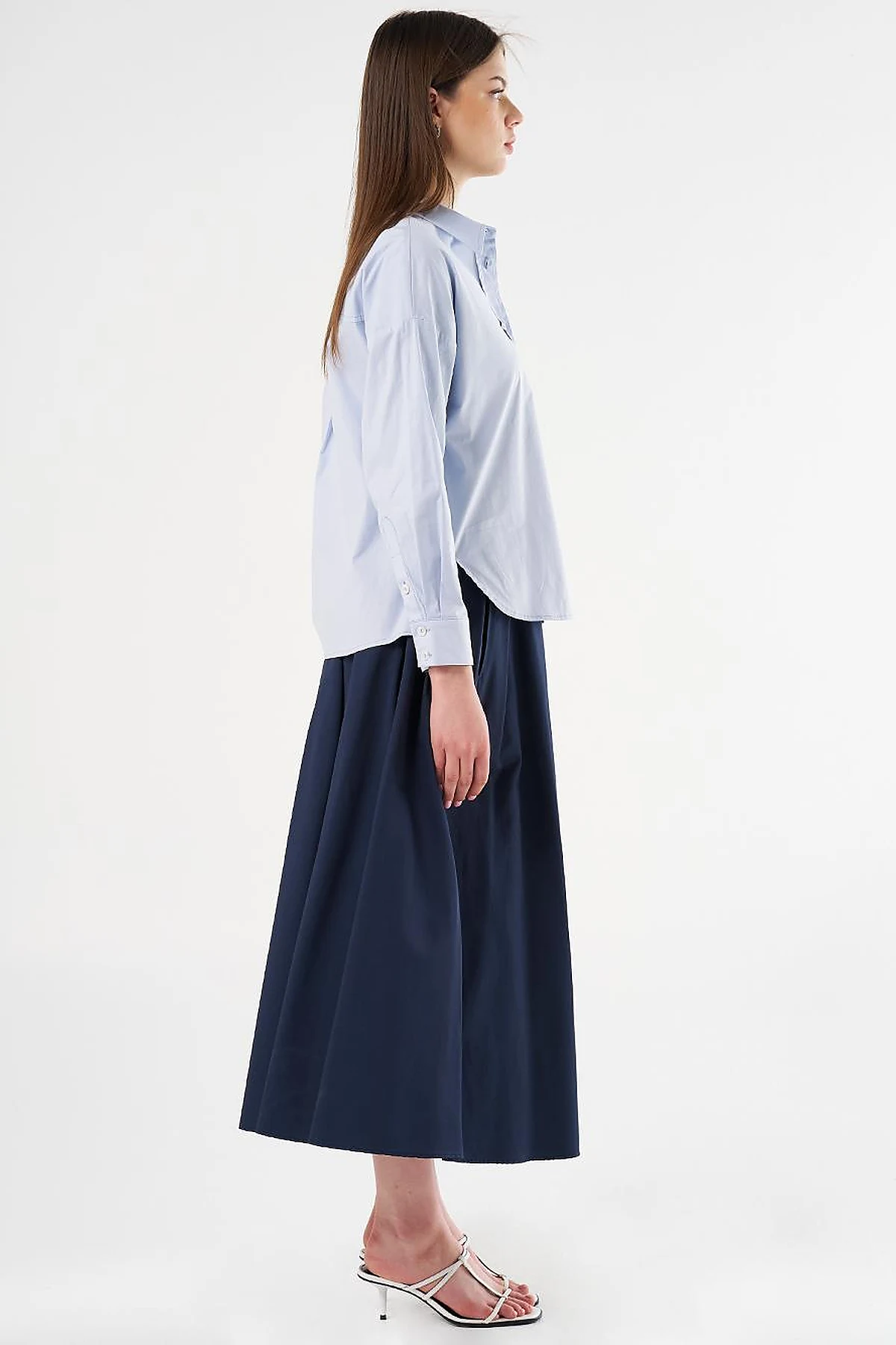 Hotfix-Printed Cotton Blouse Blue